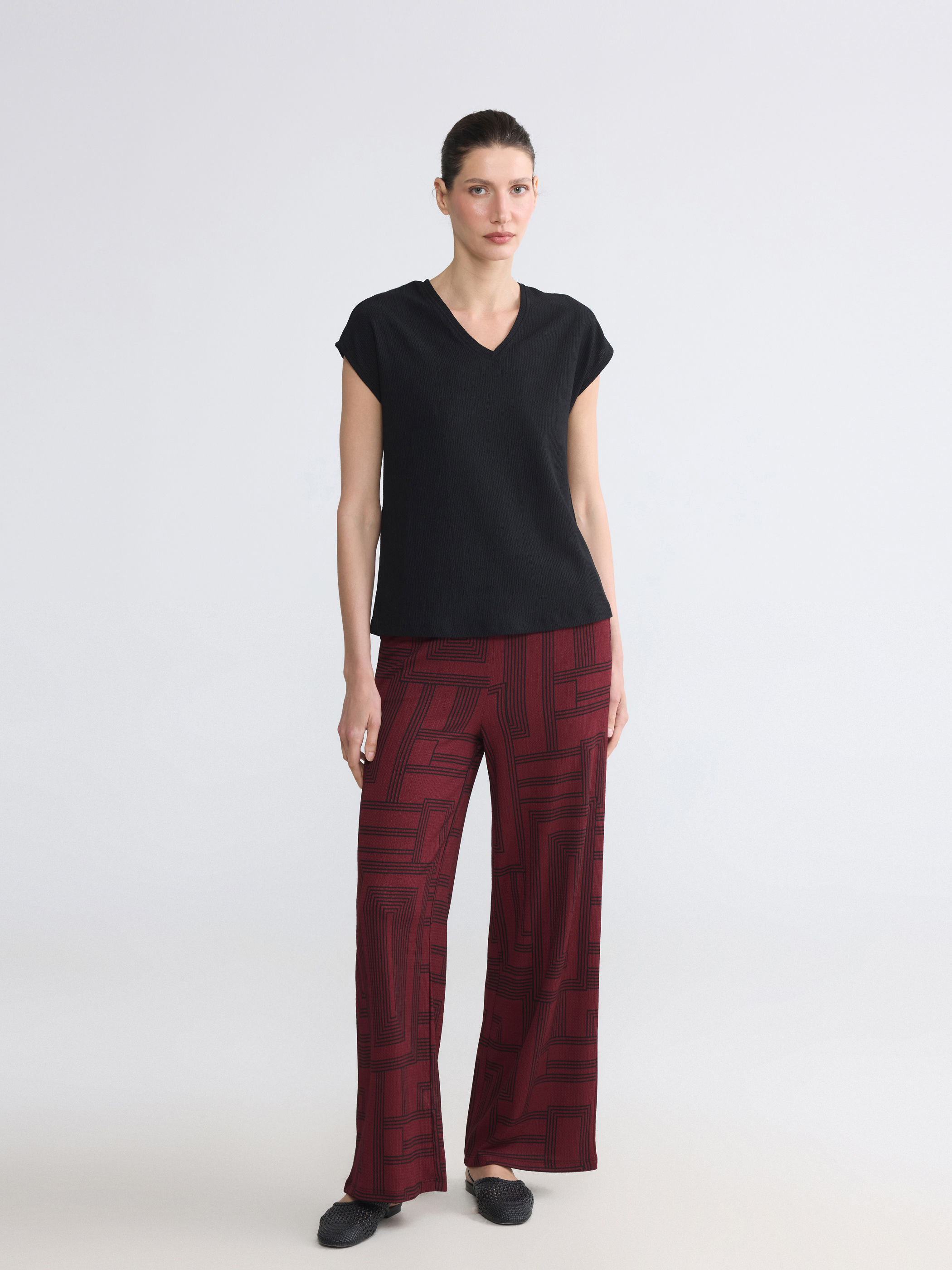 LCW EVERYDAY Beli Lastikli Geometrik Desenli Kadın Pantolon