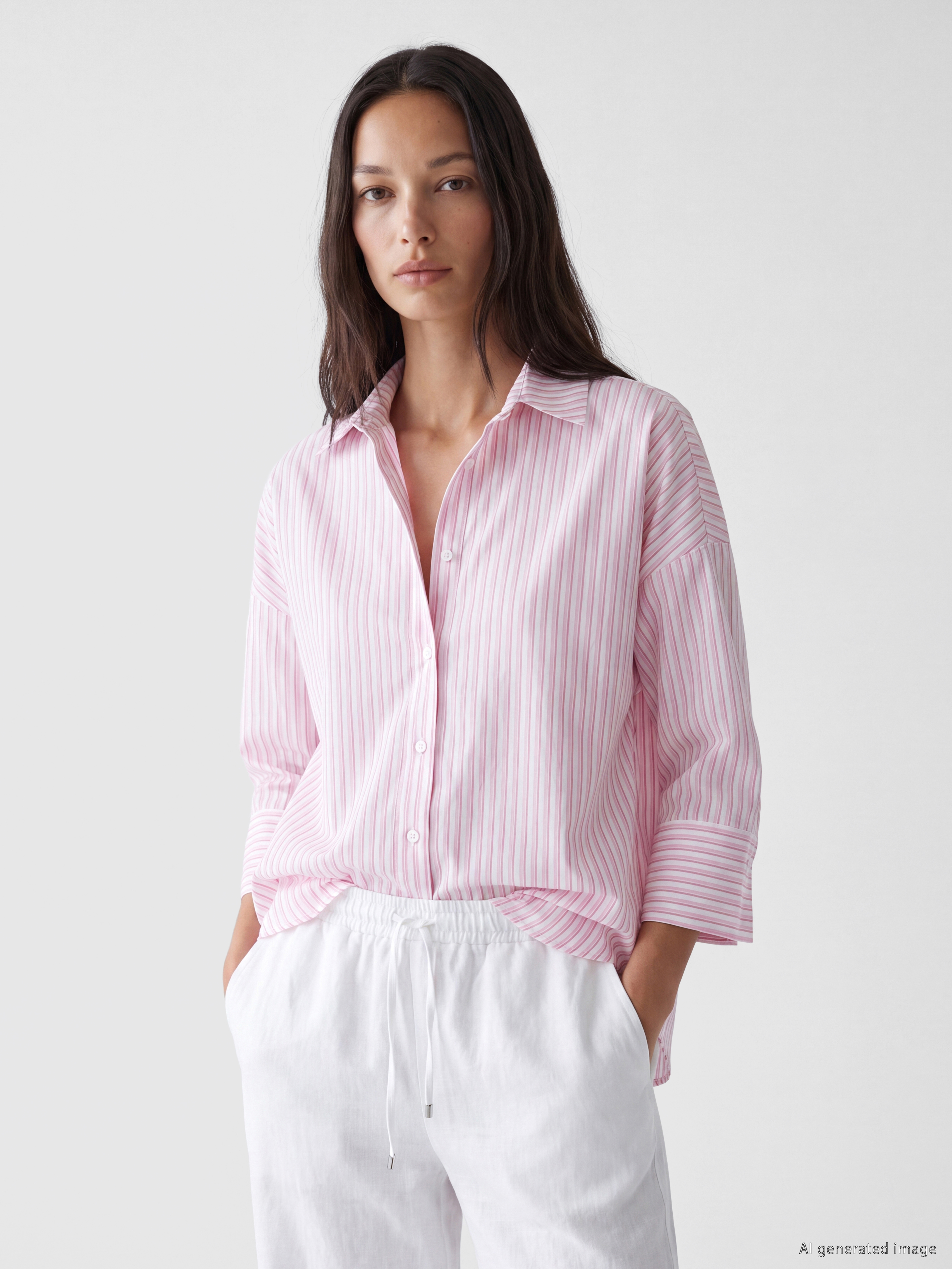 LCW EVERYDAY Çizgili Oversize Poplin Kadın Gömlek