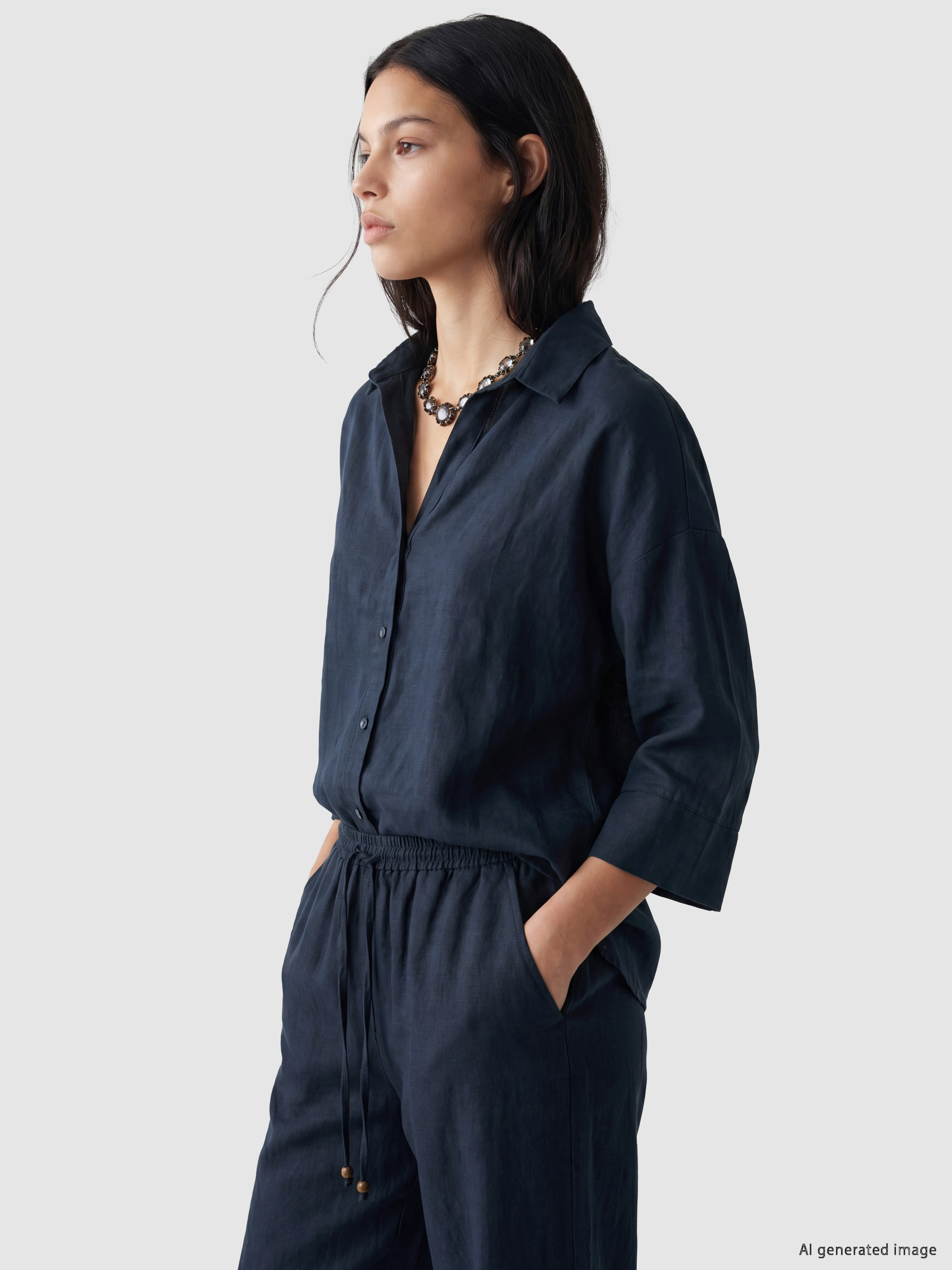 LCW Vision Oversize Kadın %100 Keten Gömlek