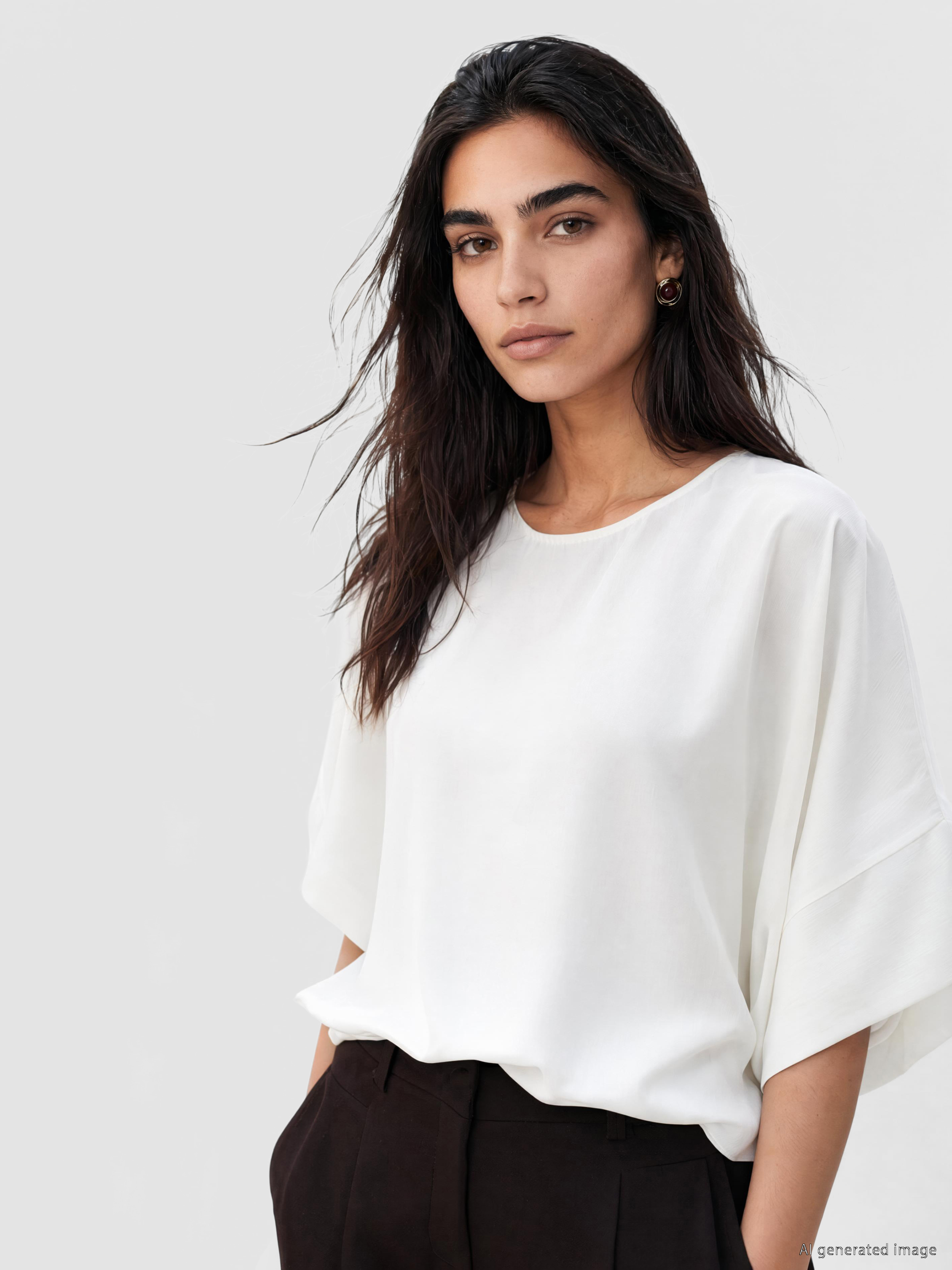 LCW Vision Bisiklet Yaka İspanyol Kol Oversize Bluz
