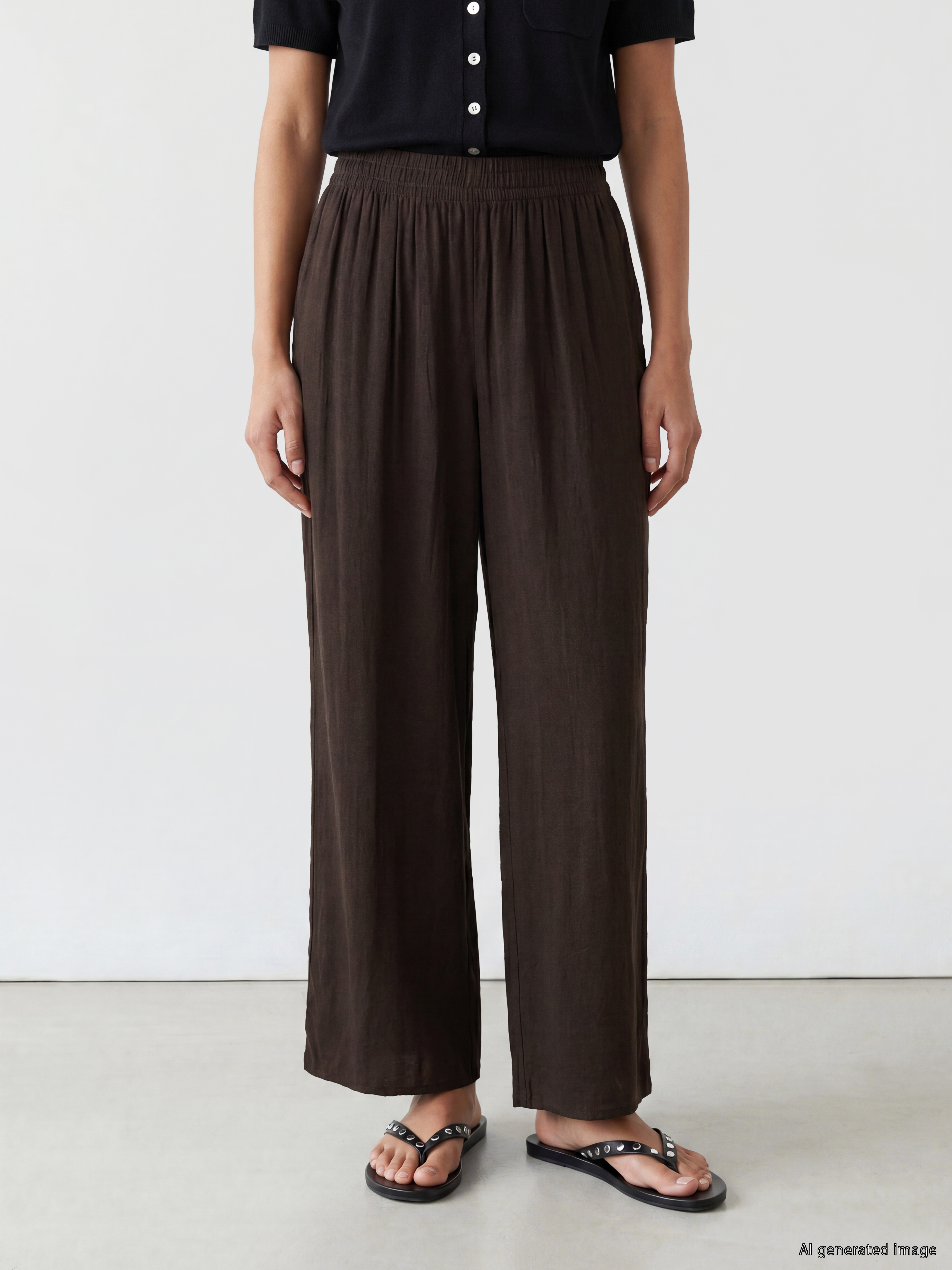 LCW Modest Beli Lastikli Geniş Paça Kadın Pantolon görsel 2