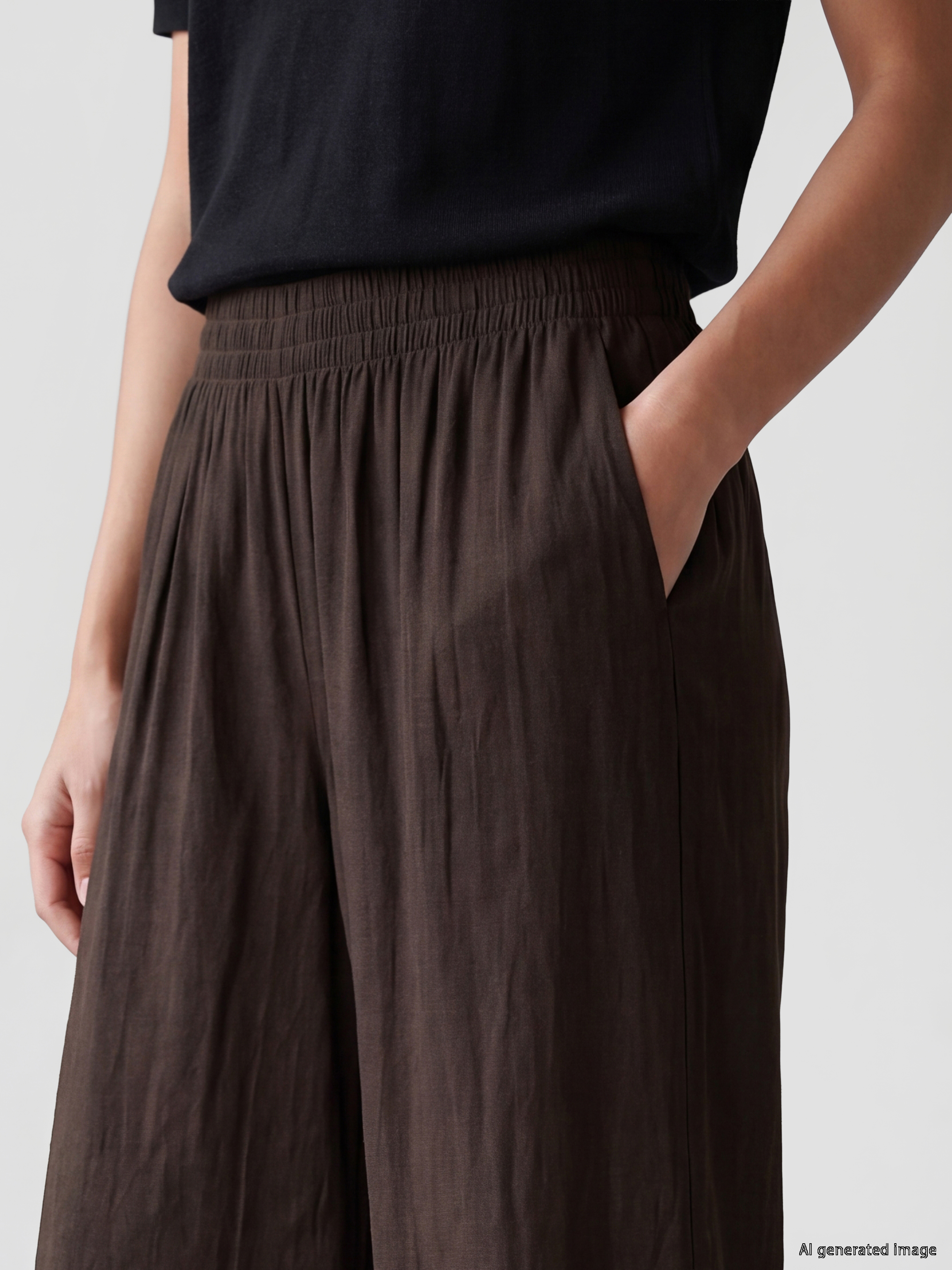 LCW Modest Beli Lastikli Geniş Paça Kadın Pantolon görsel 3