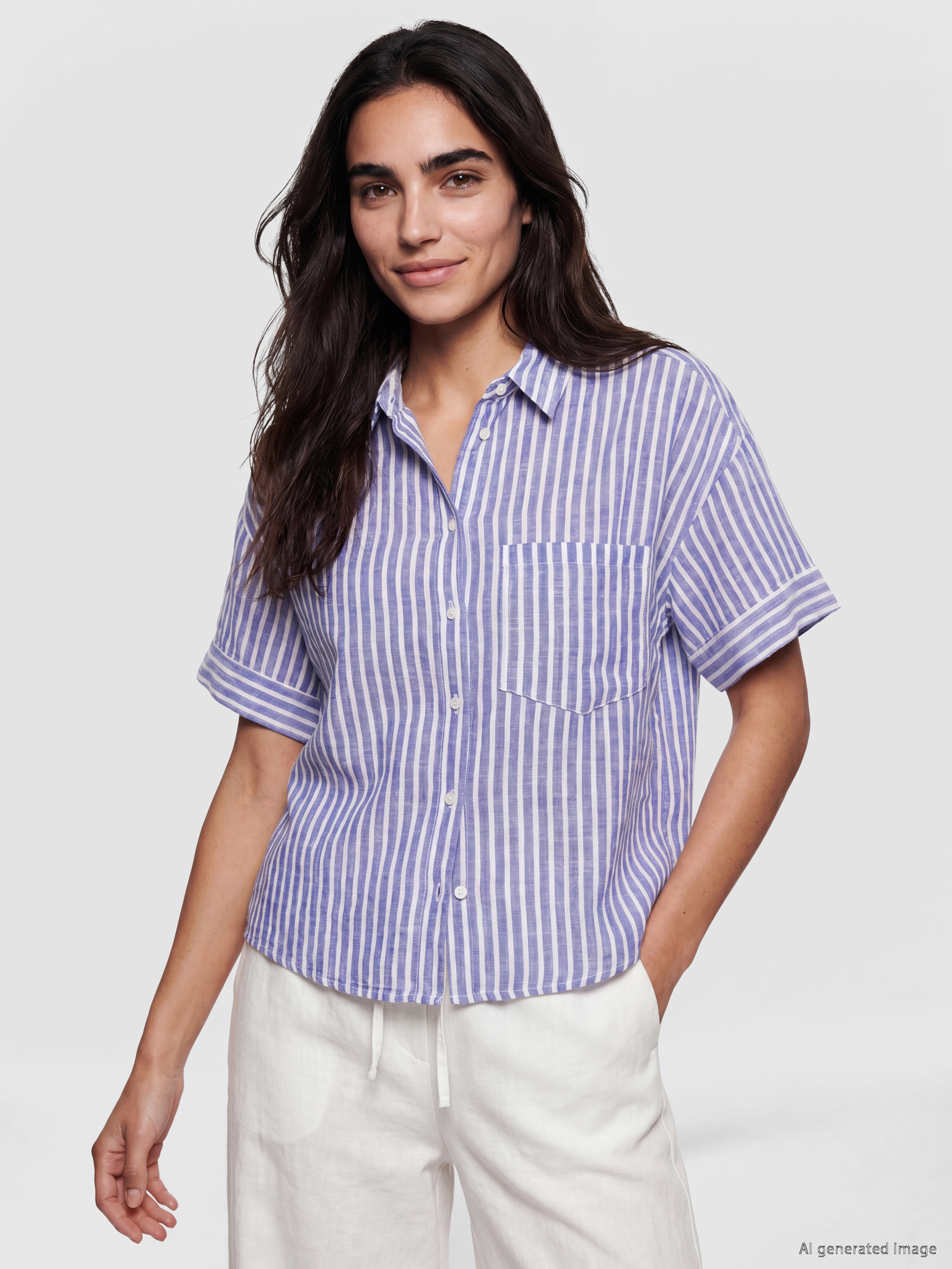 LCW Vision Çizgili Oversize Kadın Gömlek