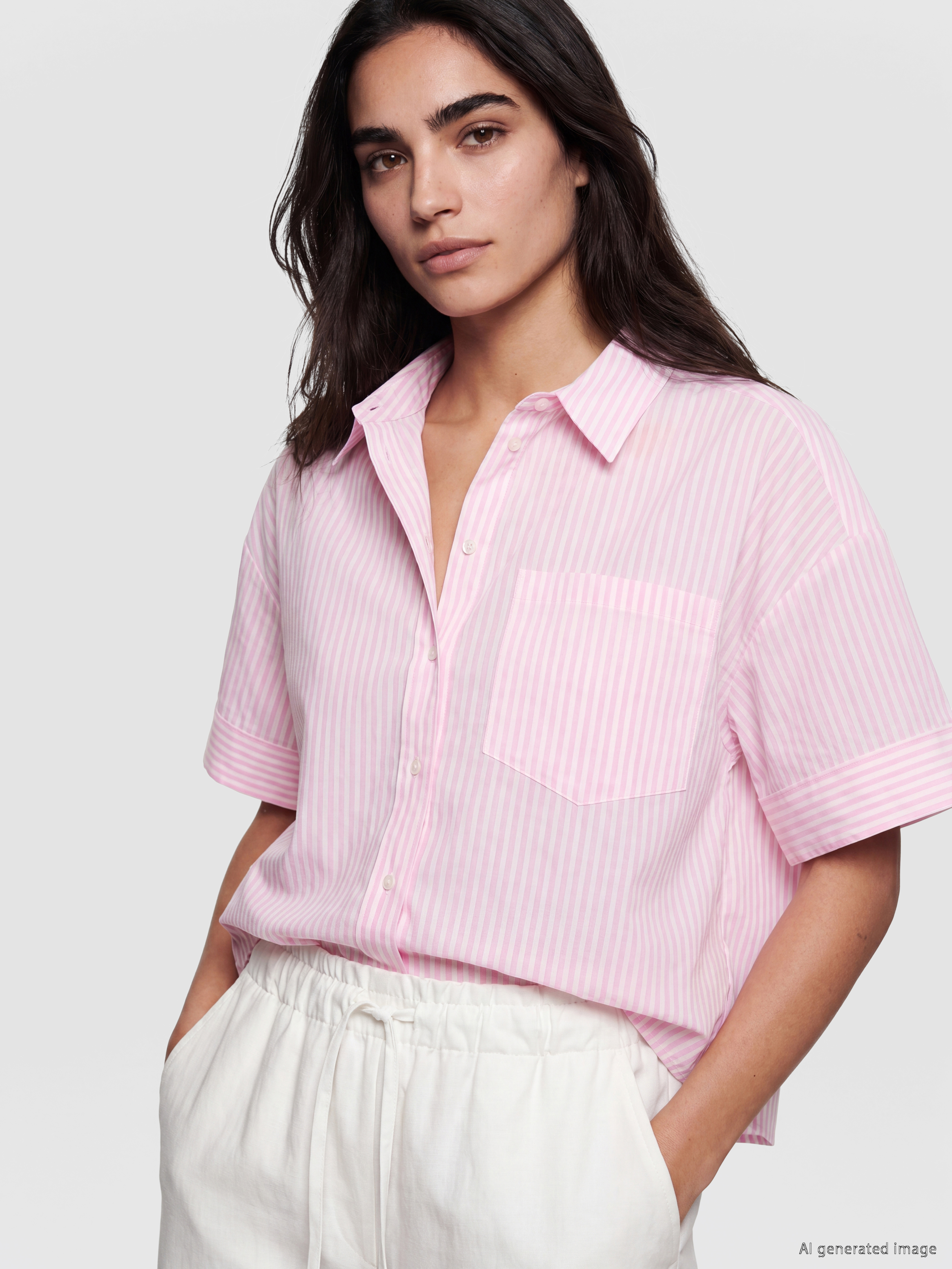 LCW Vision Çizgili Oversize Kadın Gömlek