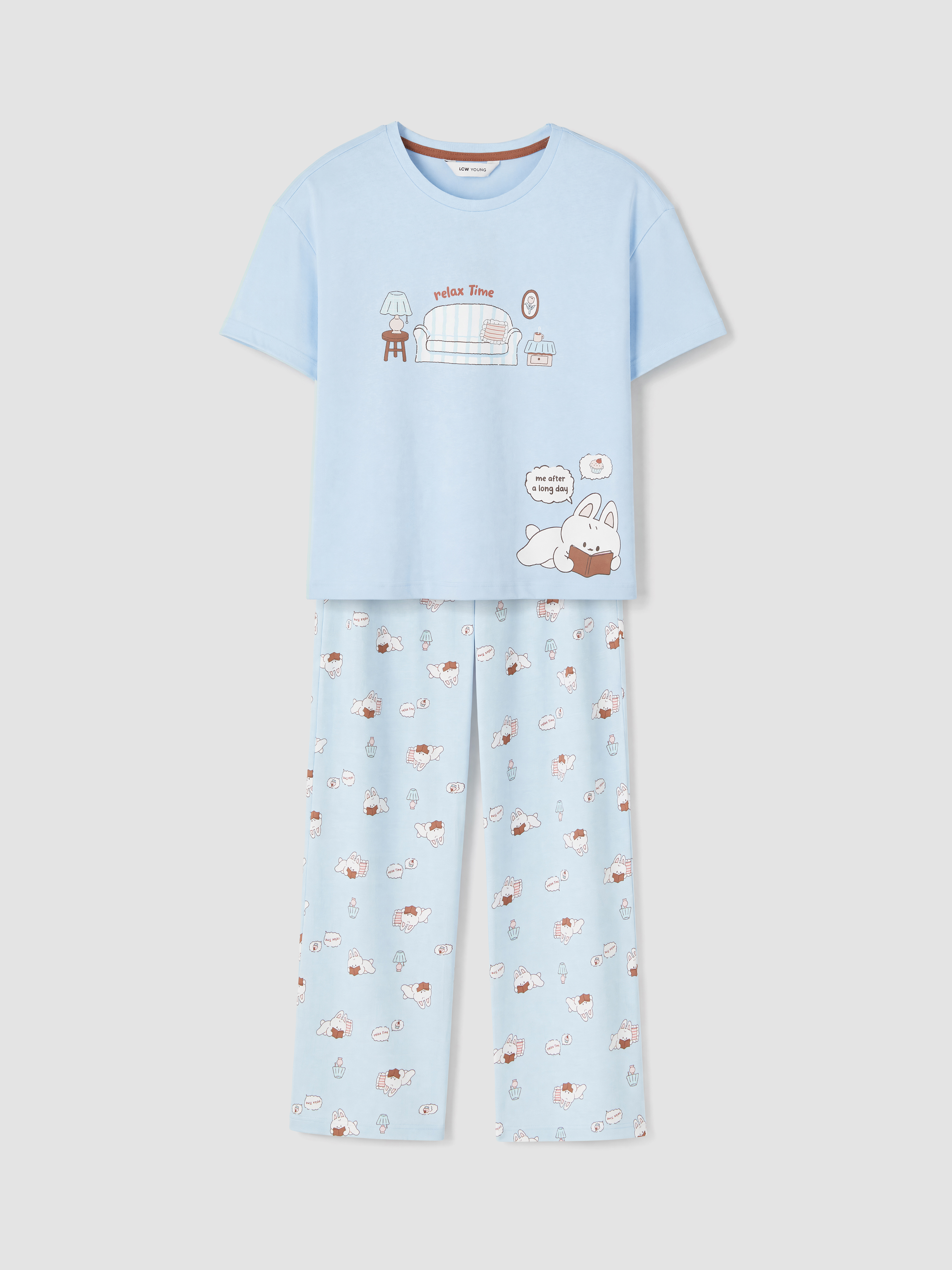 LCW Young Bisiklet Yaka Baskılı Kadın Pijama Takımı görsel 5
