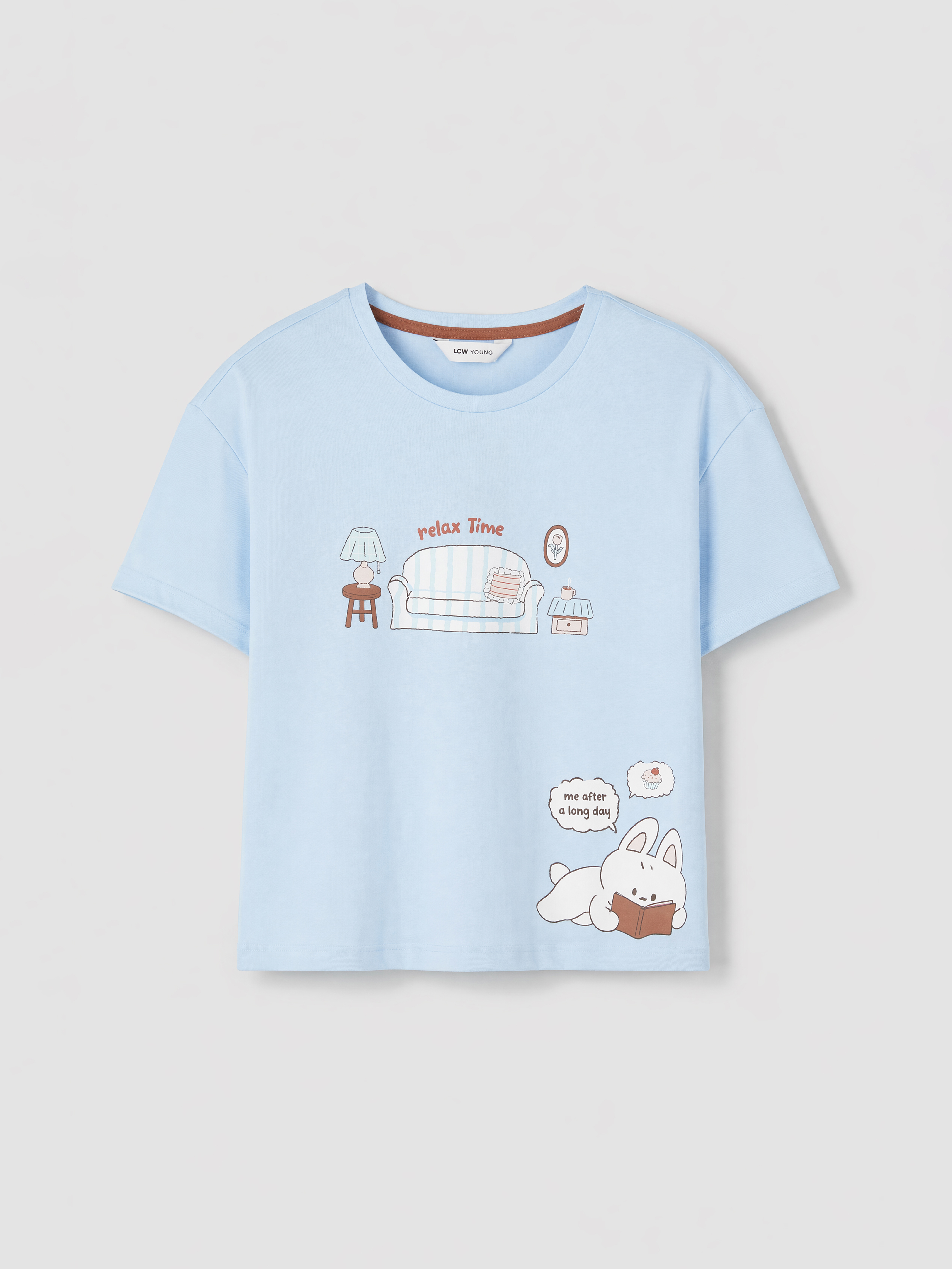 LCW Young Bisiklet Yaka Baskılı Kadın Pijama Takımı görsel 6