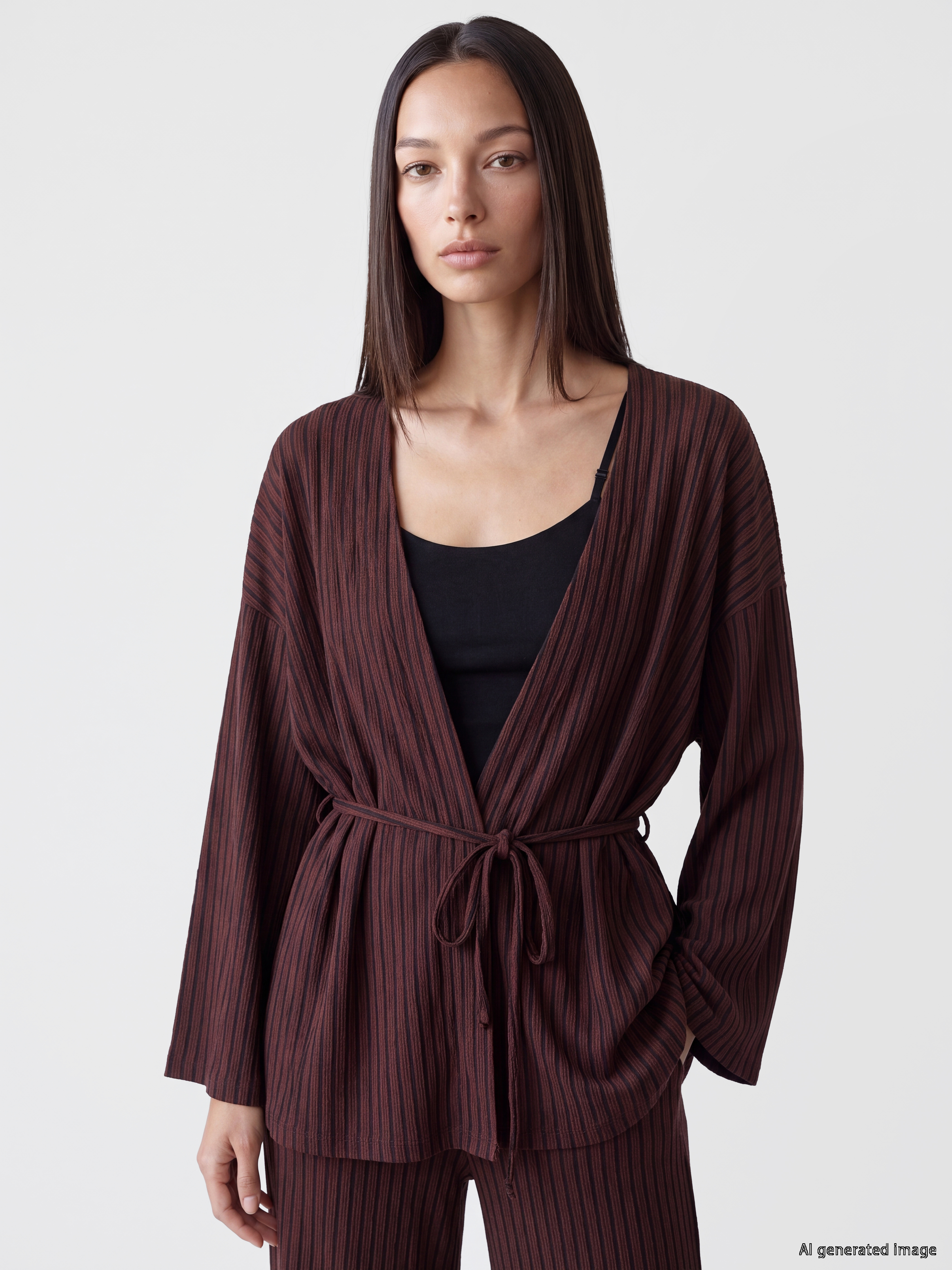 LCW EVERYDAY V Yaka Çizgili Oversize Kadın Hırka
