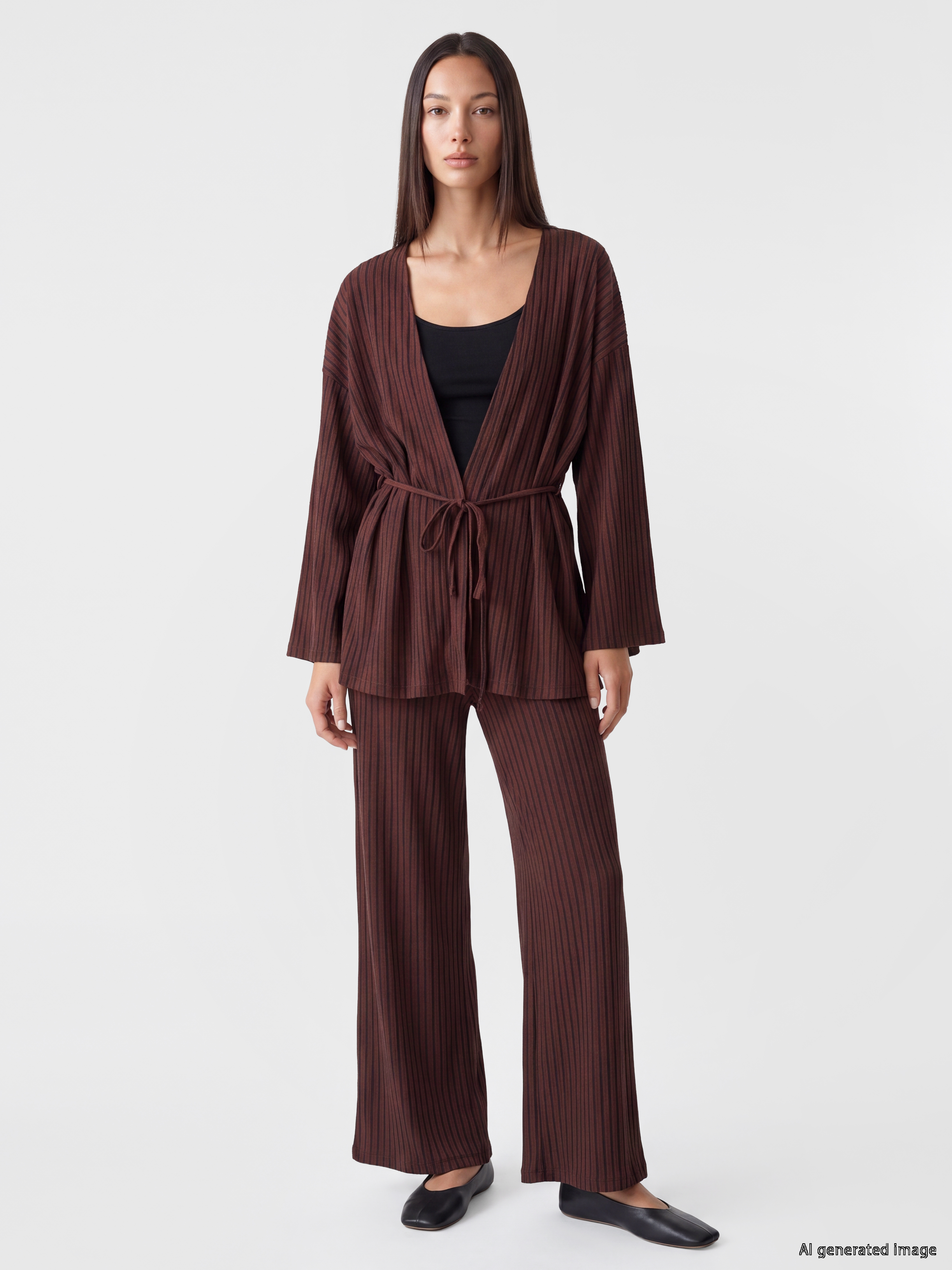 LCW EVERYDAY V Yaka Çizgili Oversize Kadın Hırka görsel 2