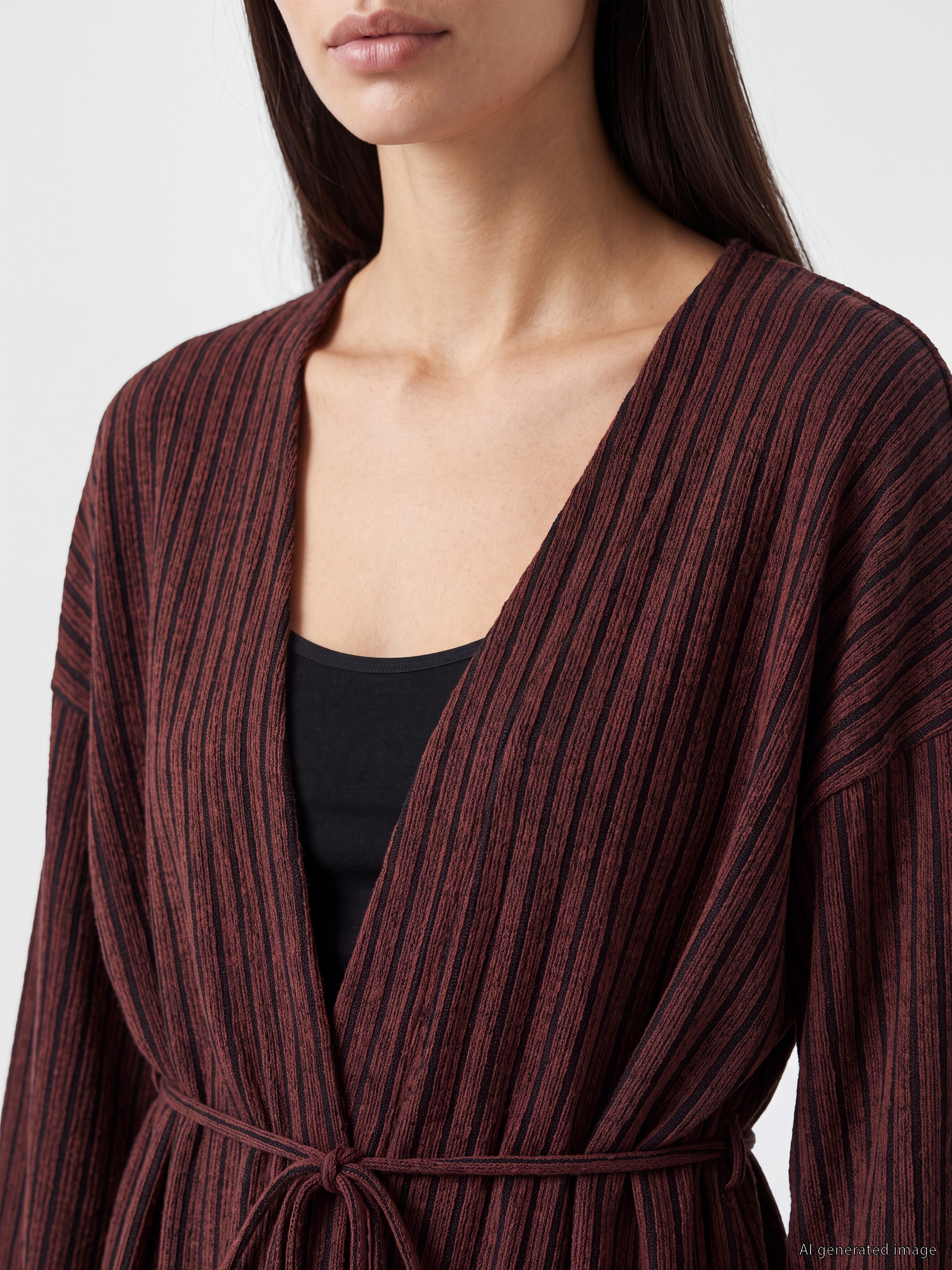 LCW EVERYDAY V Yaka Çizgili Oversize Kadın Hırka görsel 3