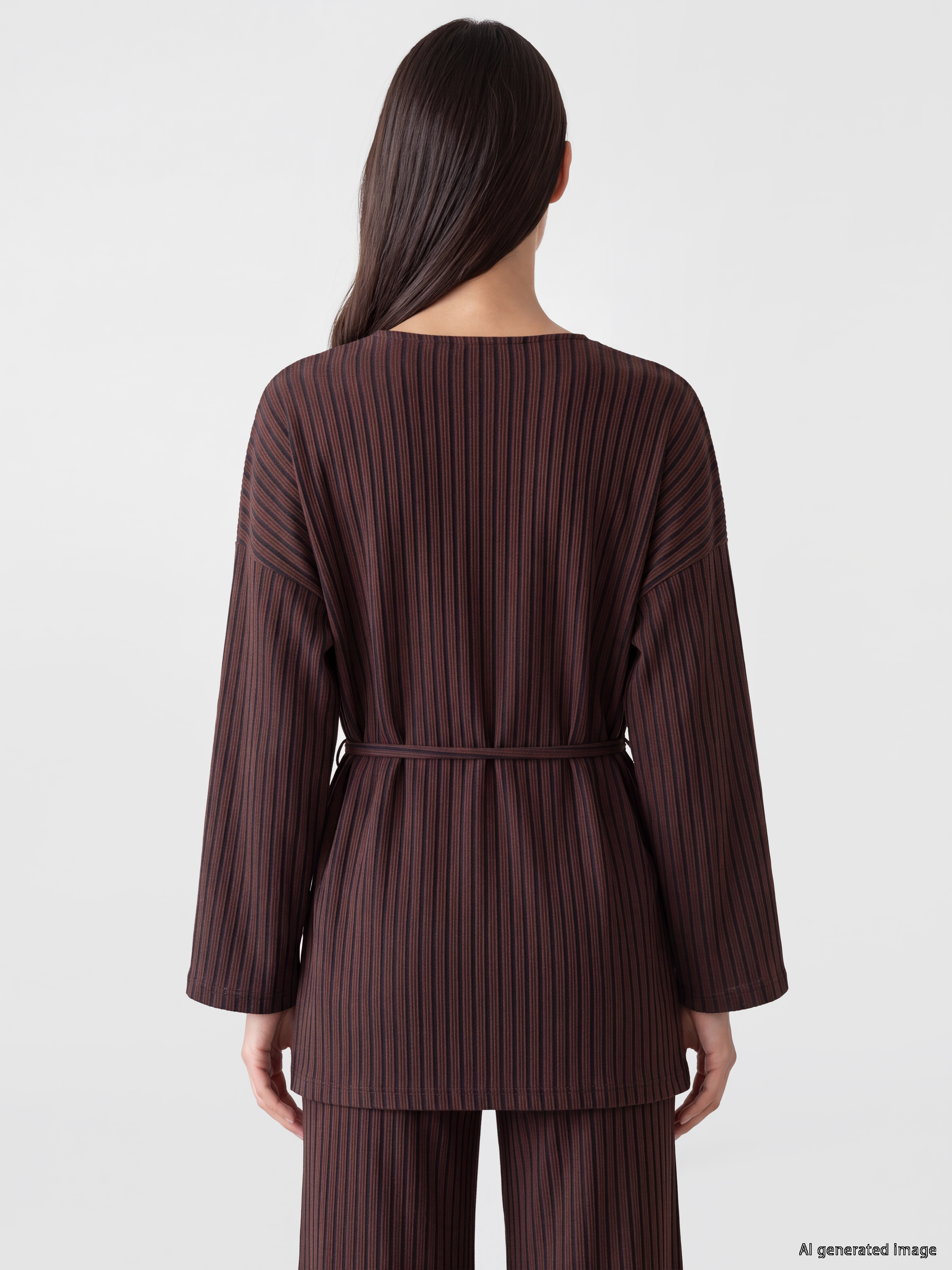LCW EVERYDAY V Yaka Çizgili Oversize Kadın Hırka görsel 4