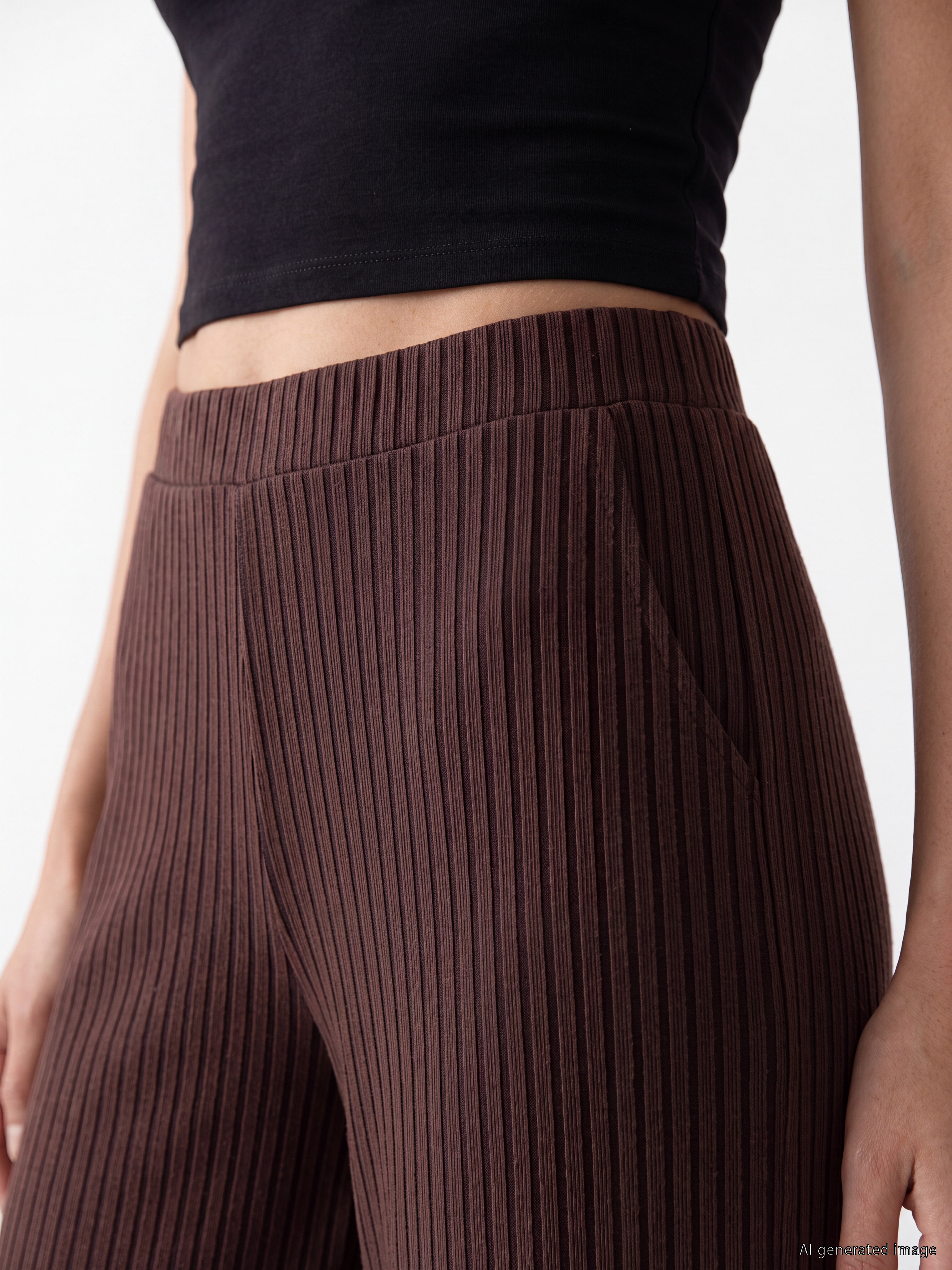 LCW EVERYDAY Beli Lastikli Çizgili Kadın Pantolon görsel 3