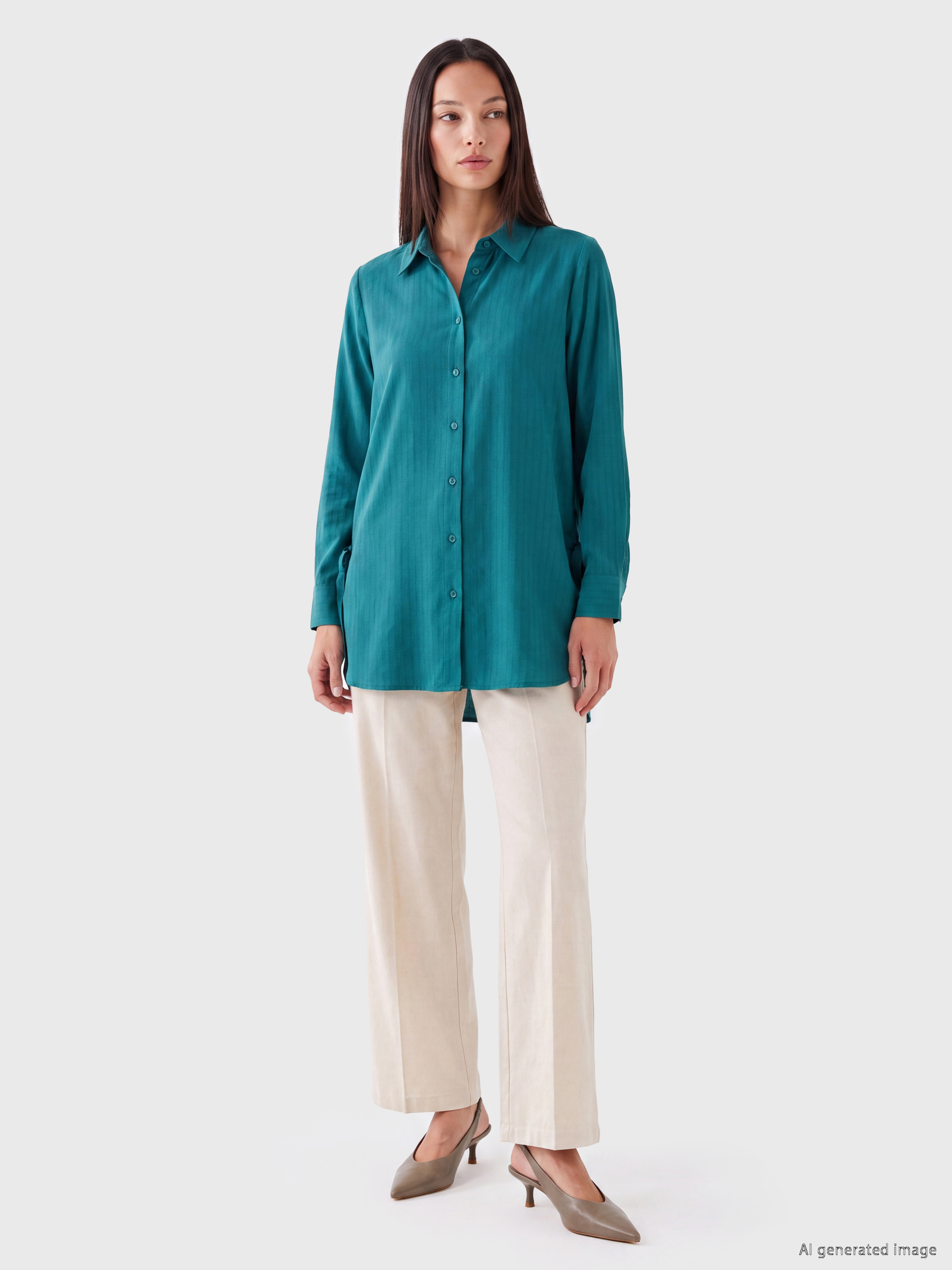 LCWAIKIKI Classic Modal Karışımlı Oversize Kadın Gömlek Tunik görsel 2