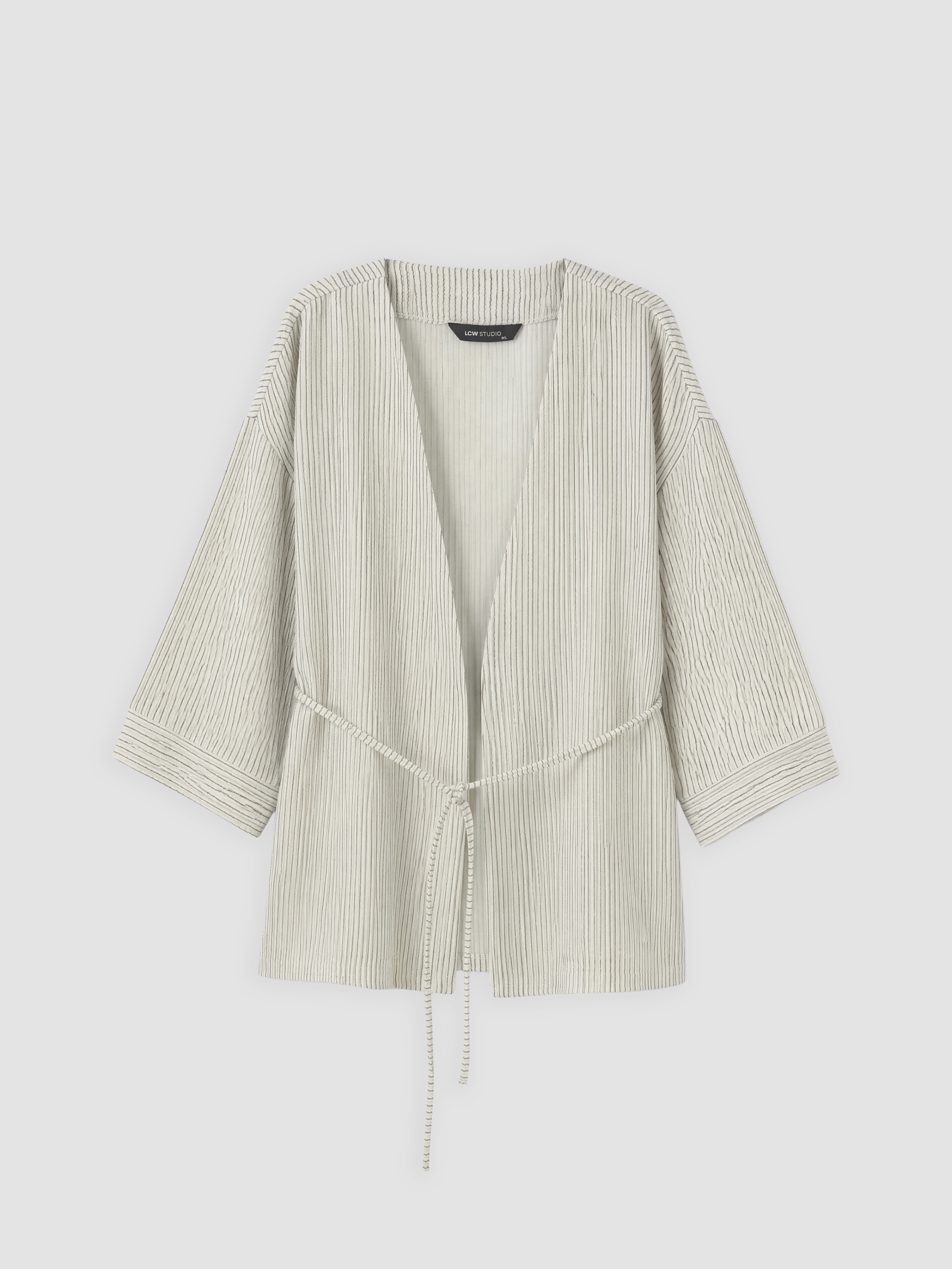 LCW STUDIO Şal Yaka Çizgili Kuşaklı Kadın Kimono görsel 5
