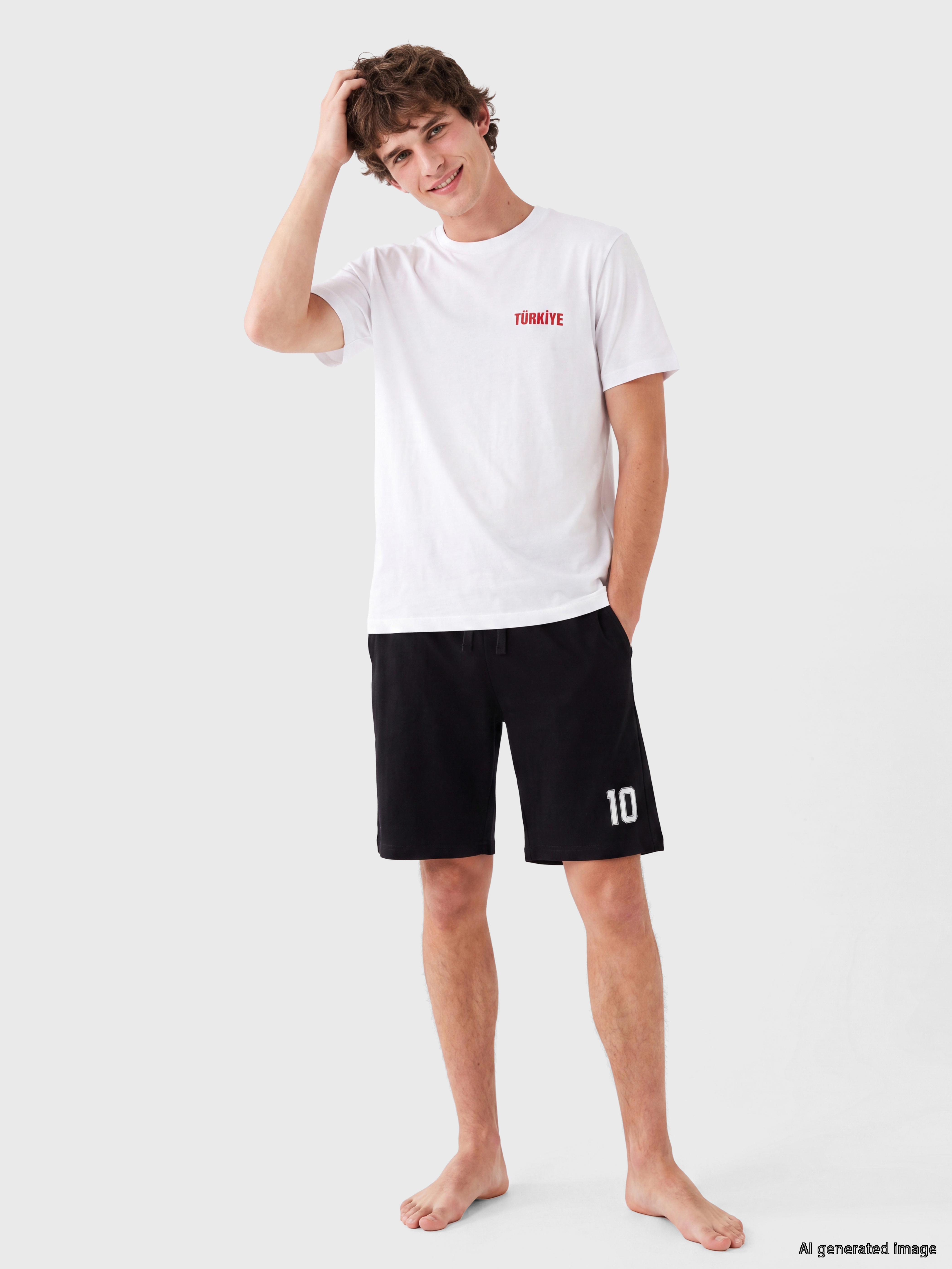 LC WAIKIKI Türkiye Baskılı Erkek Şortlu Pijama Takımı görsel 2