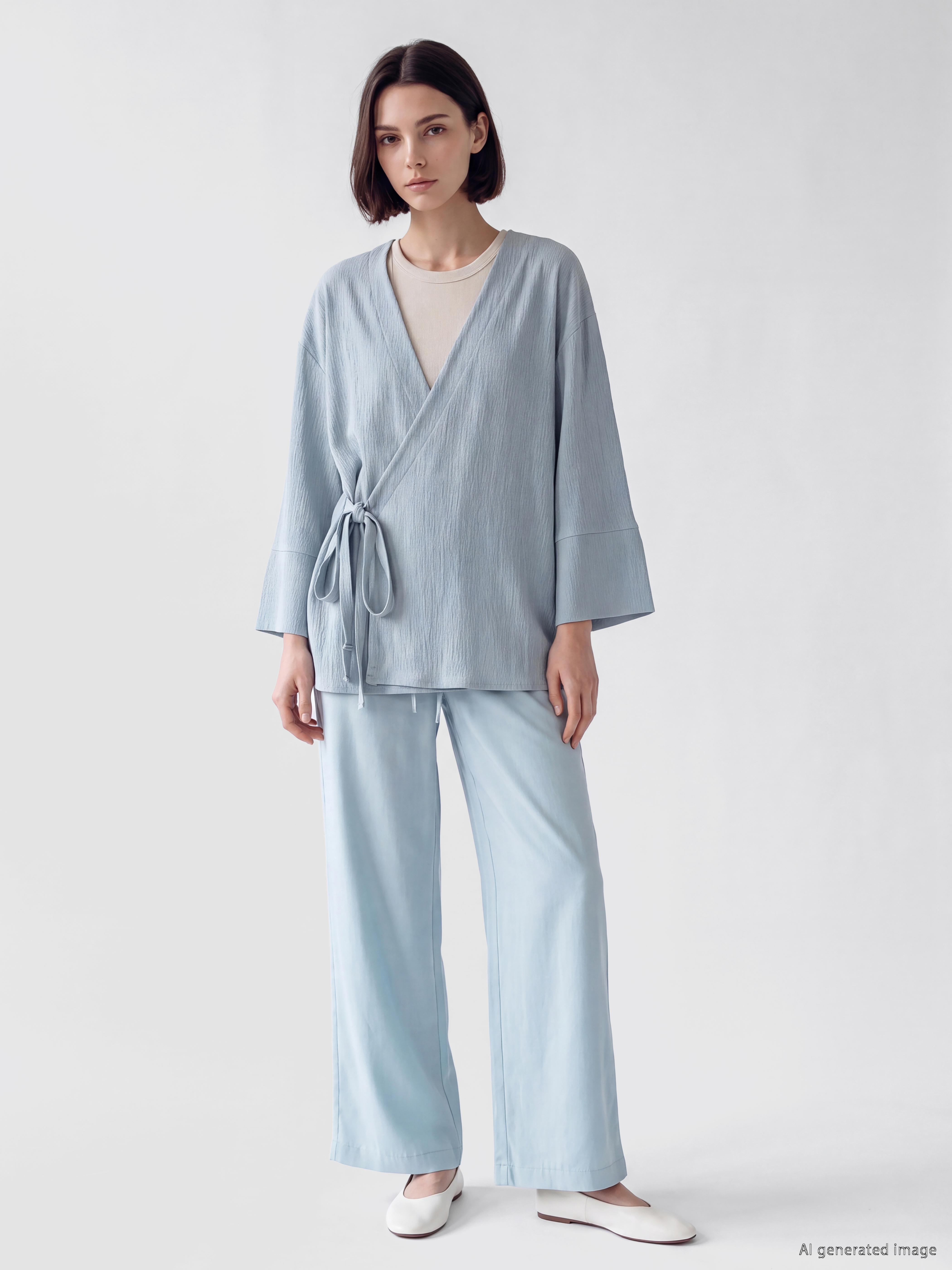 LCW Modest Kruvaze Yaka Oversize Kadın Kimono görsel 2