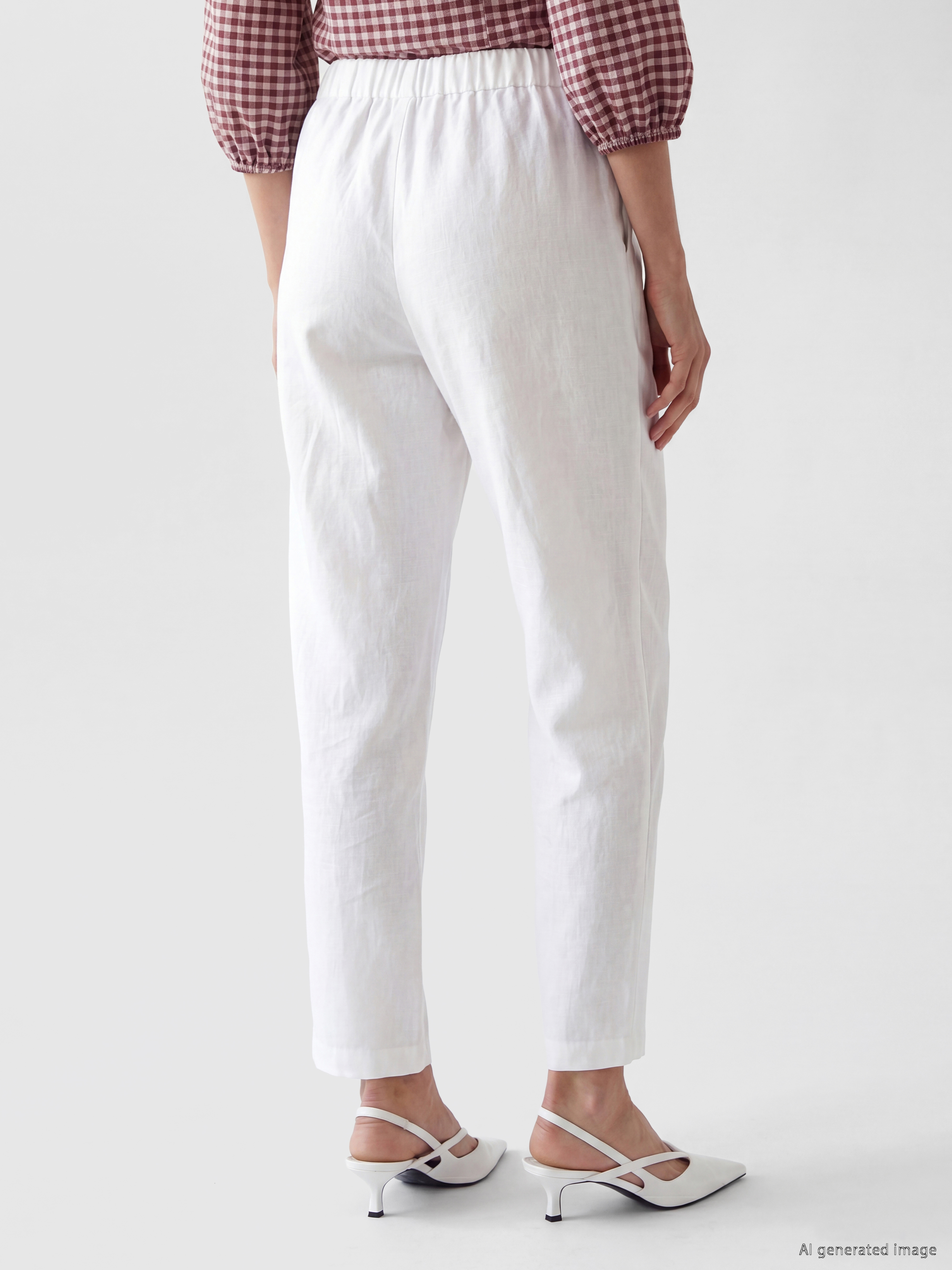 LCW EVERYDAY Beli Lastikli Kadın %100 Keten Pantolon görsel 4