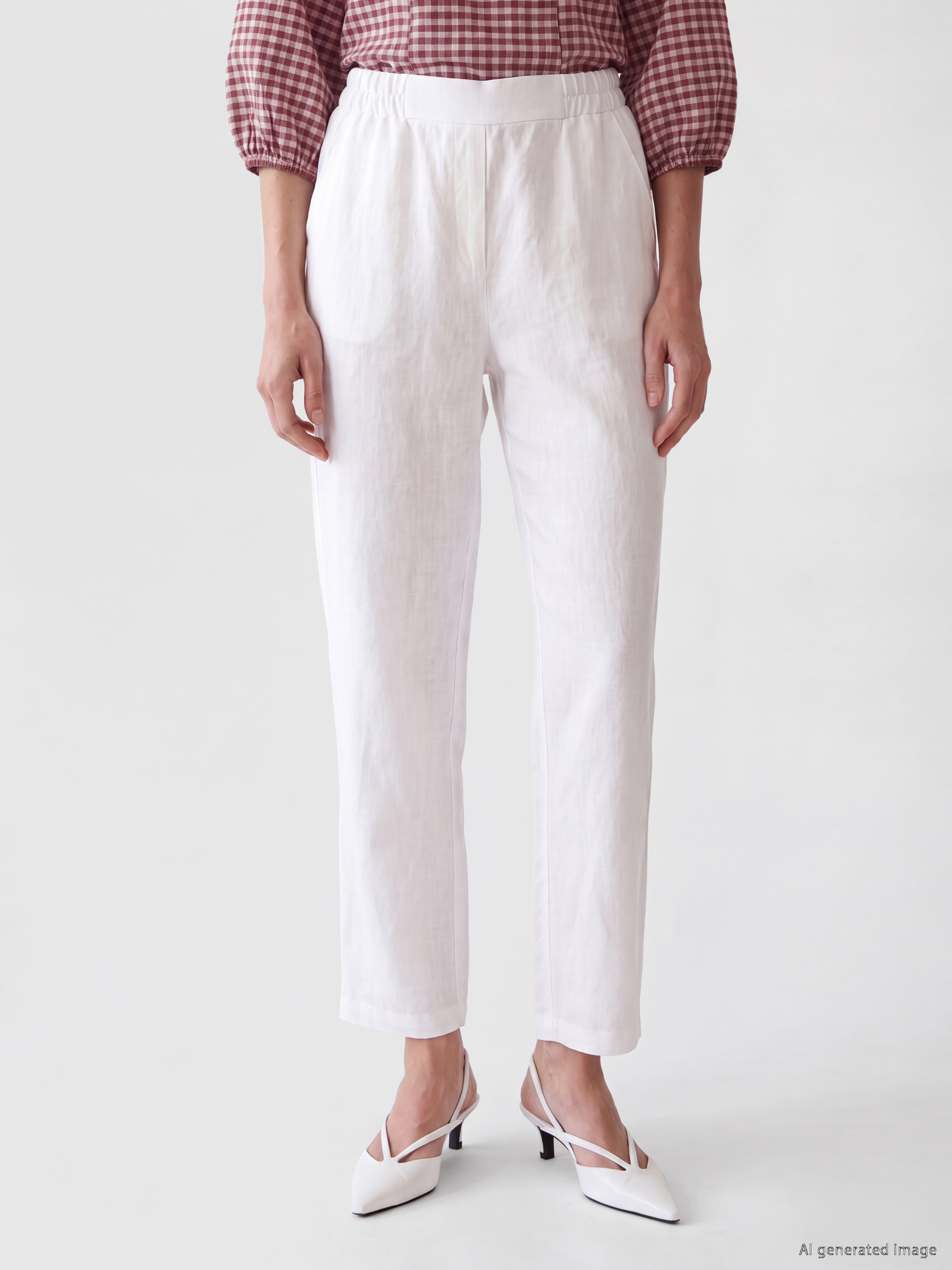 LCW EVERYDAY Beli Lastikli Kadın %100 Keten Pantolon görsel 2