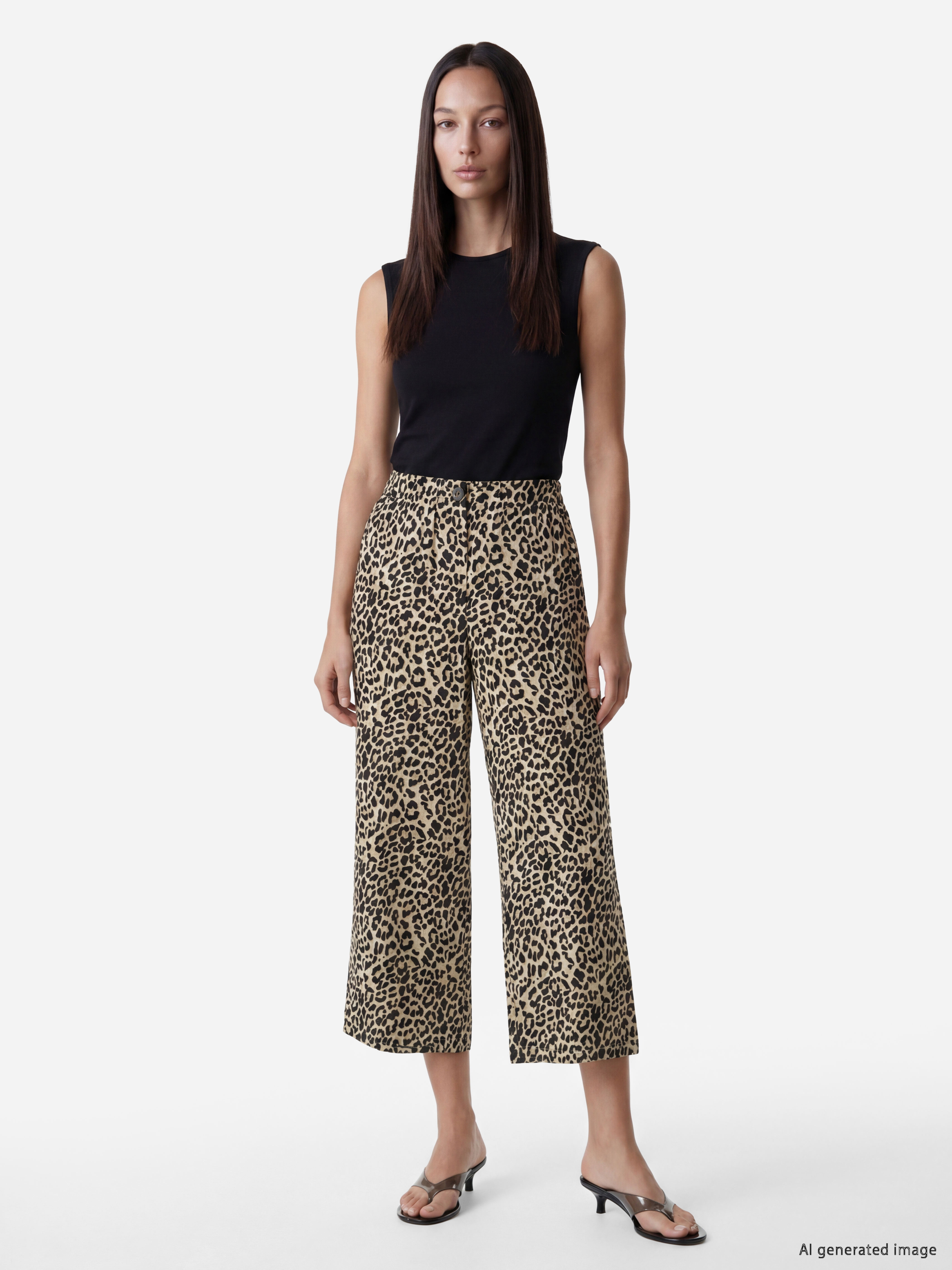 LCWAIKIKI Classic Beli Lastikli Leopar Desenli Kadın Pantolon
