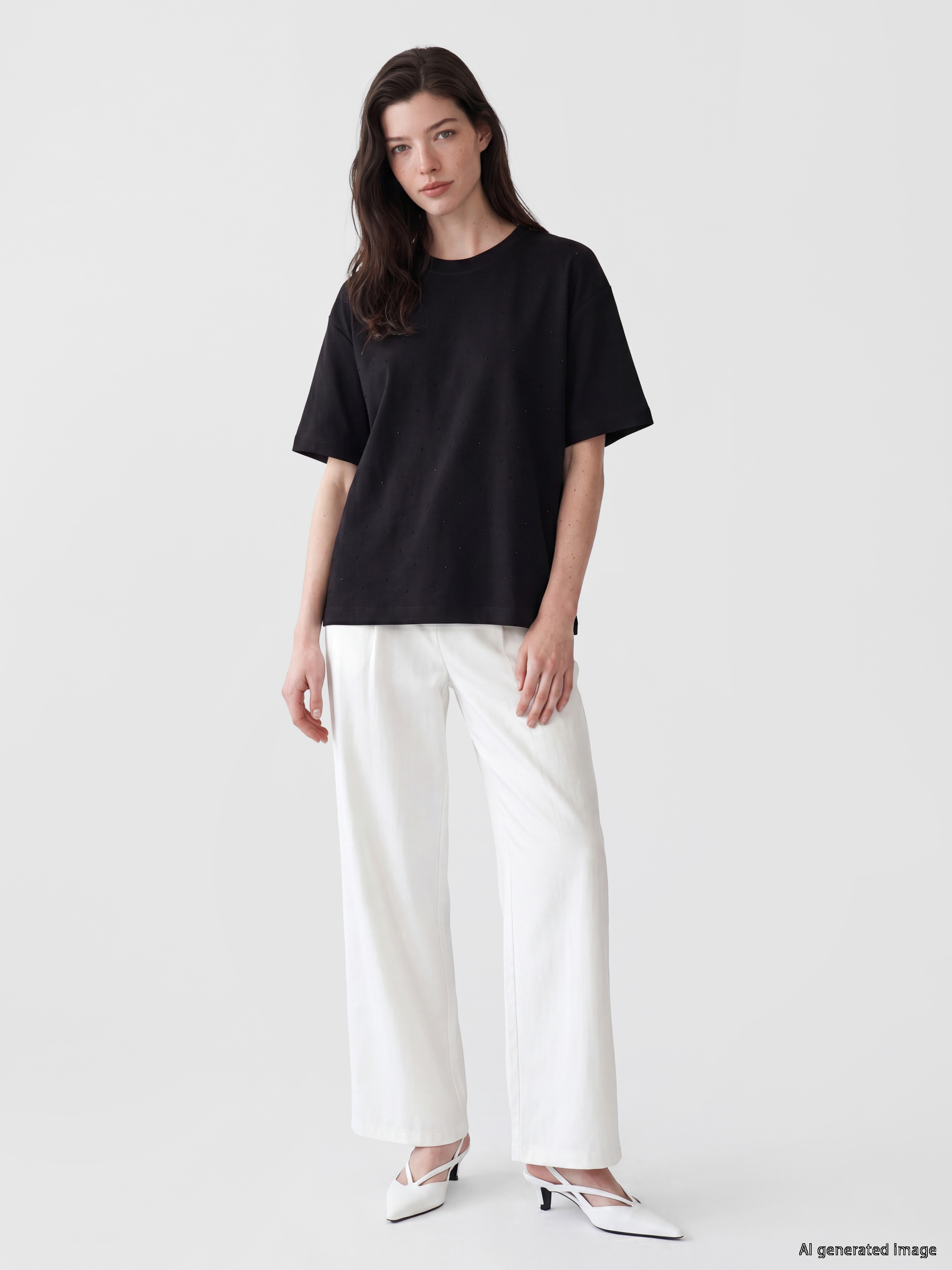 LCW Comfort Taşlı Soft Touch Kadın Tişört görsel 2
