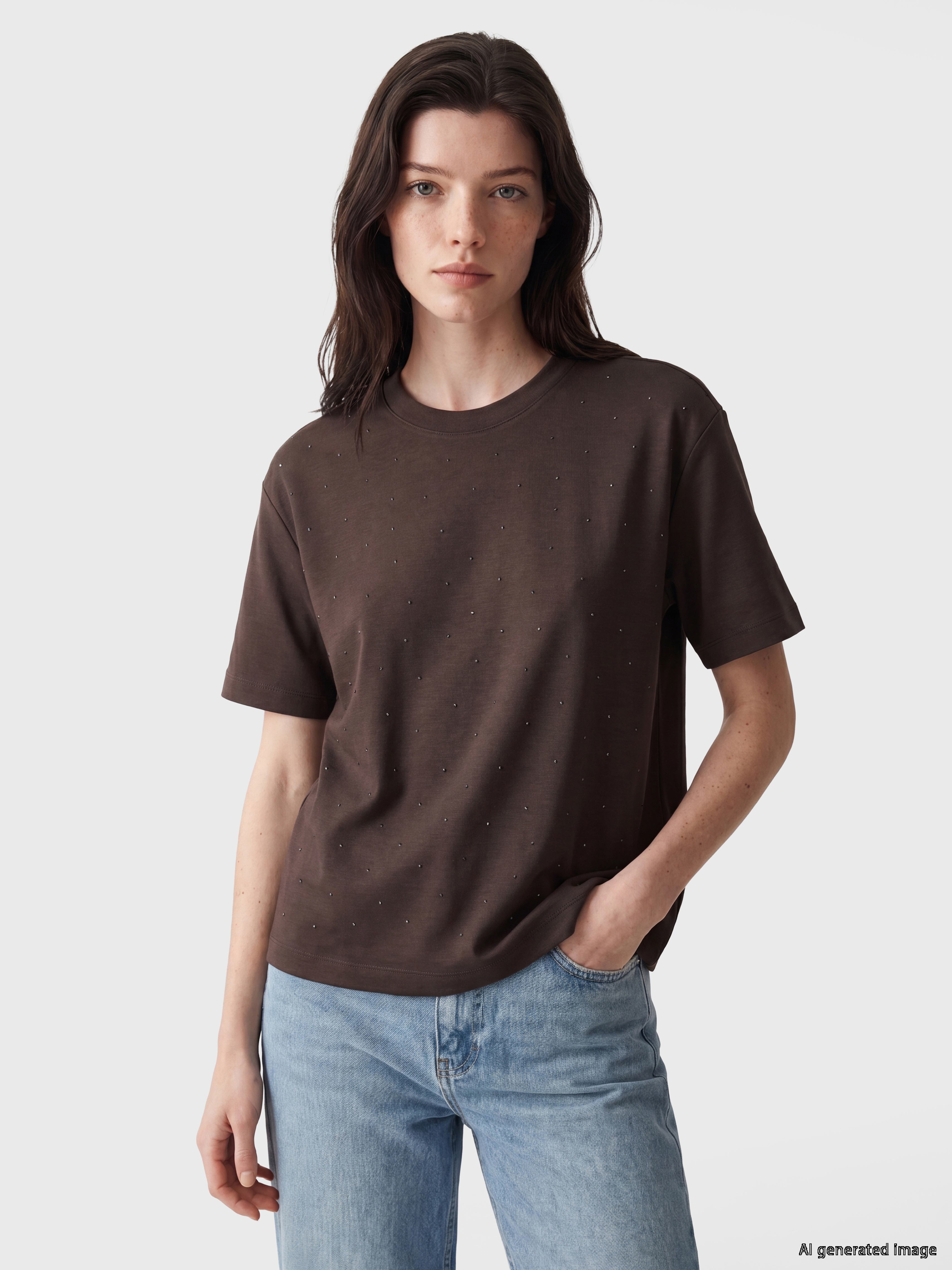 LCW Comfort Taşlı Soft Touch Kadın Tişört
