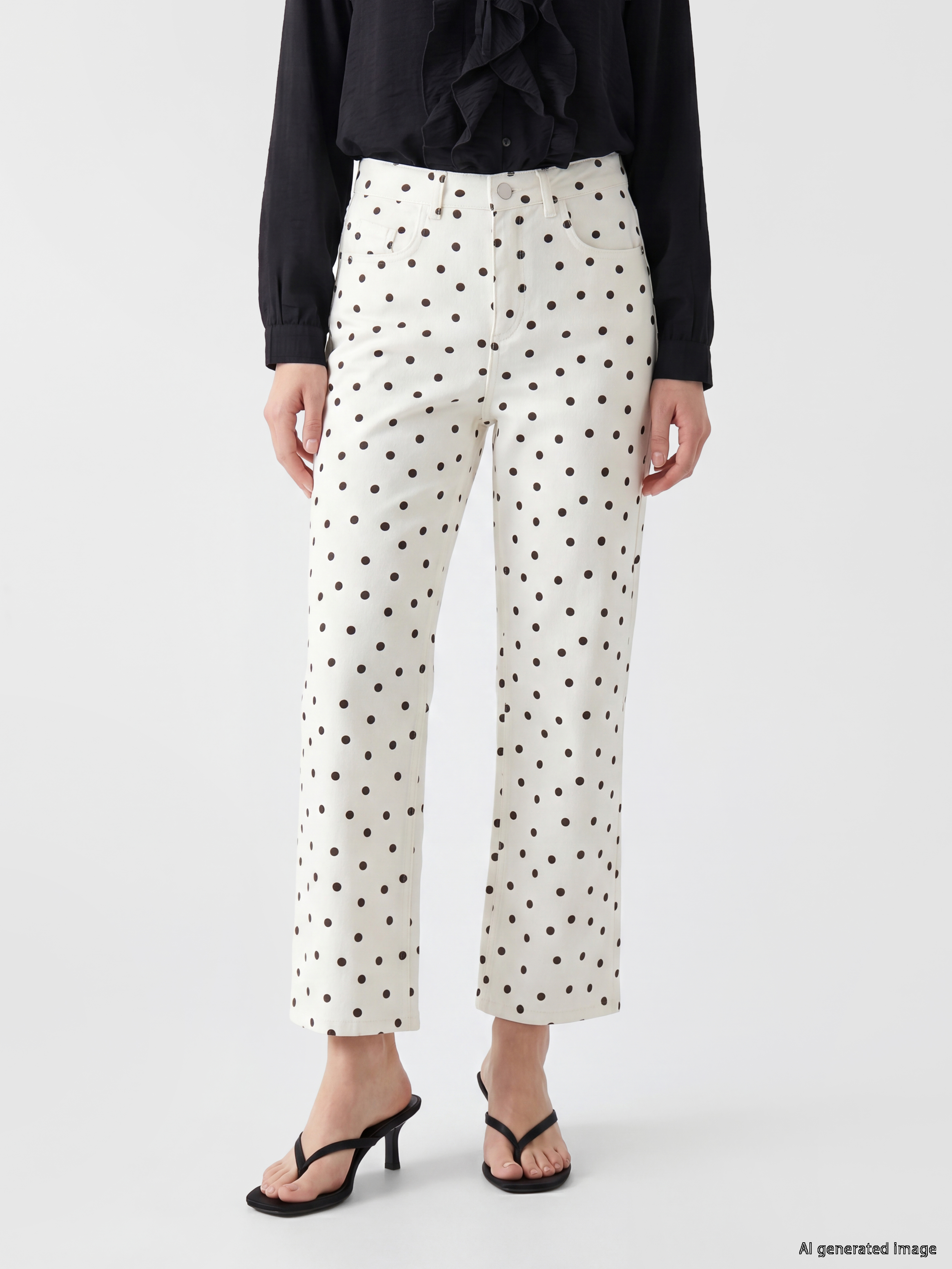 LCW Modest Puantiyeli Straight Fit Kadın Jean Pantolon görsel 2