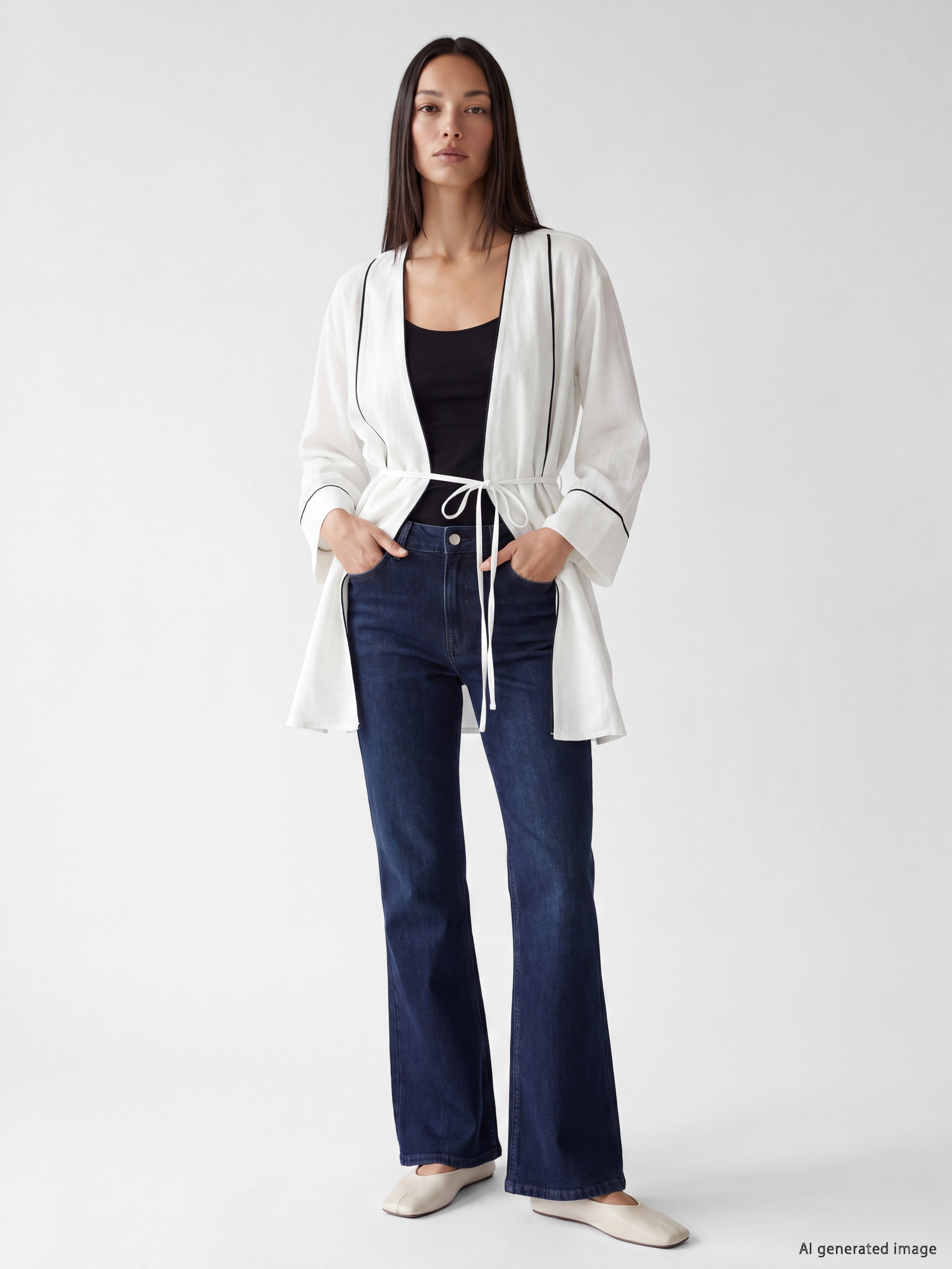 LCW STUDIO V Yaka Çizgili Kadın Kimono görsel 2