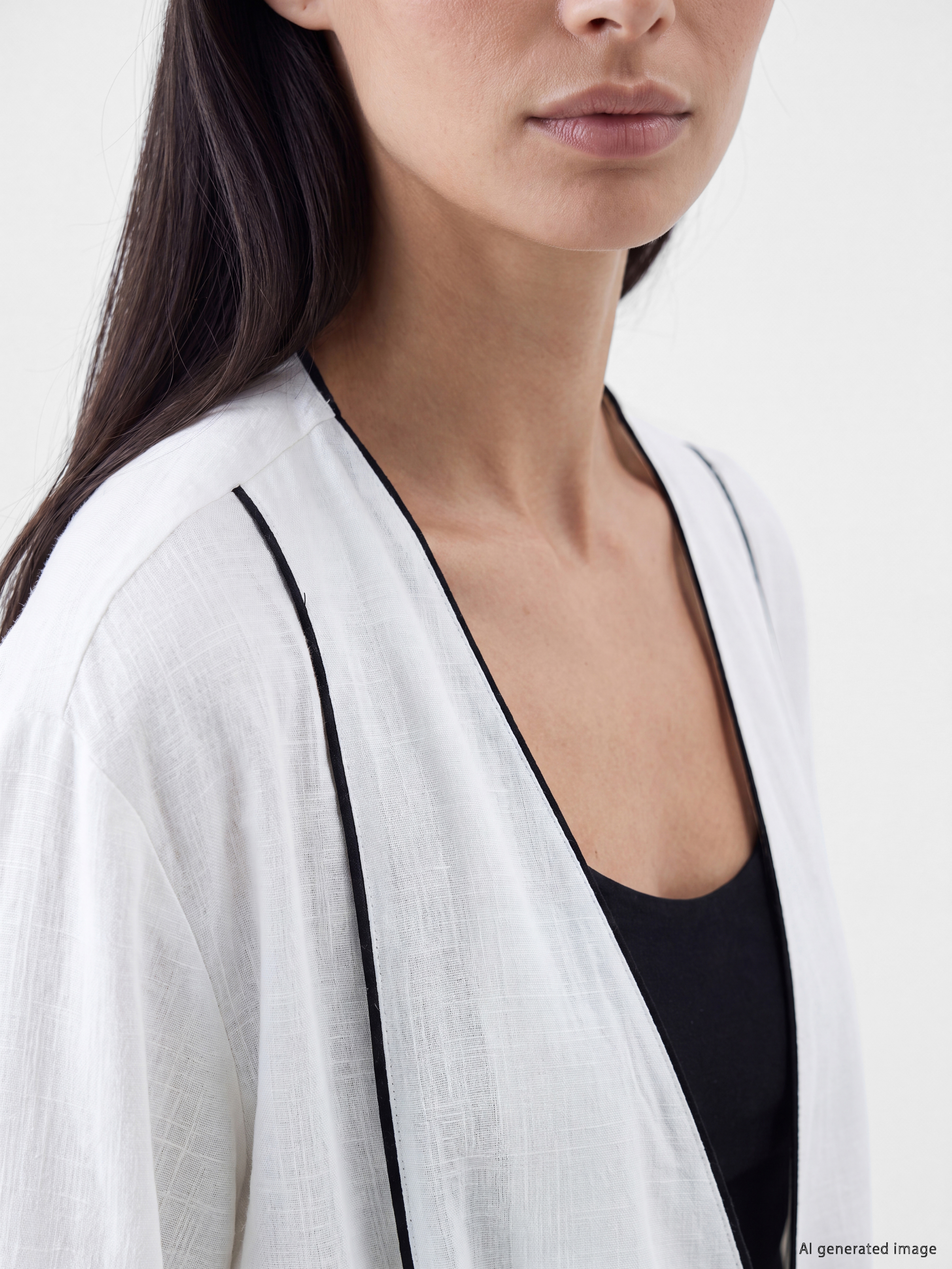 LCW STUDIO V Yaka Çizgili Kadın Kimono görsel 3