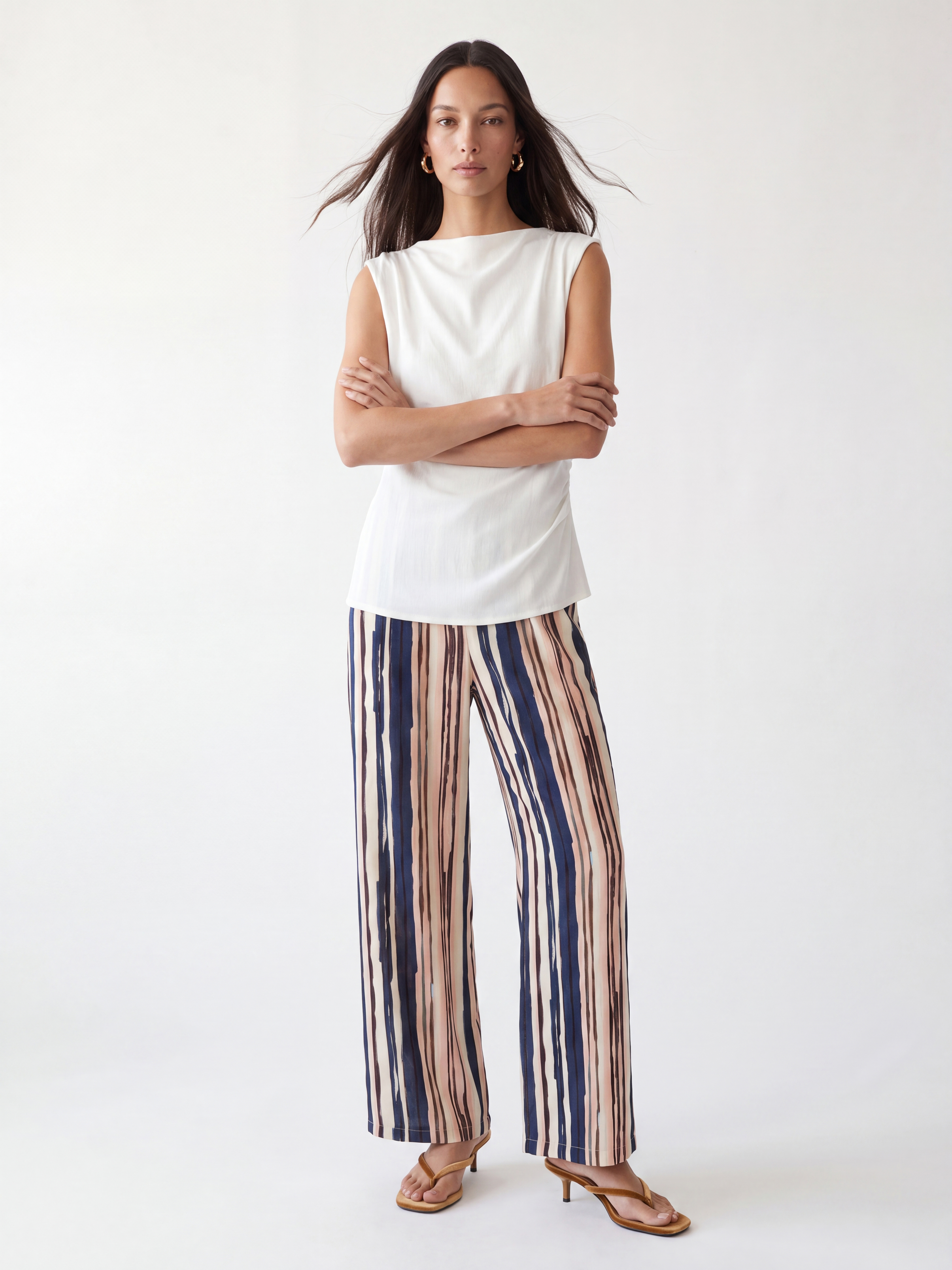 LCW EVERYDAY Beli Lastikli Çizgili Kadın Pantolon
