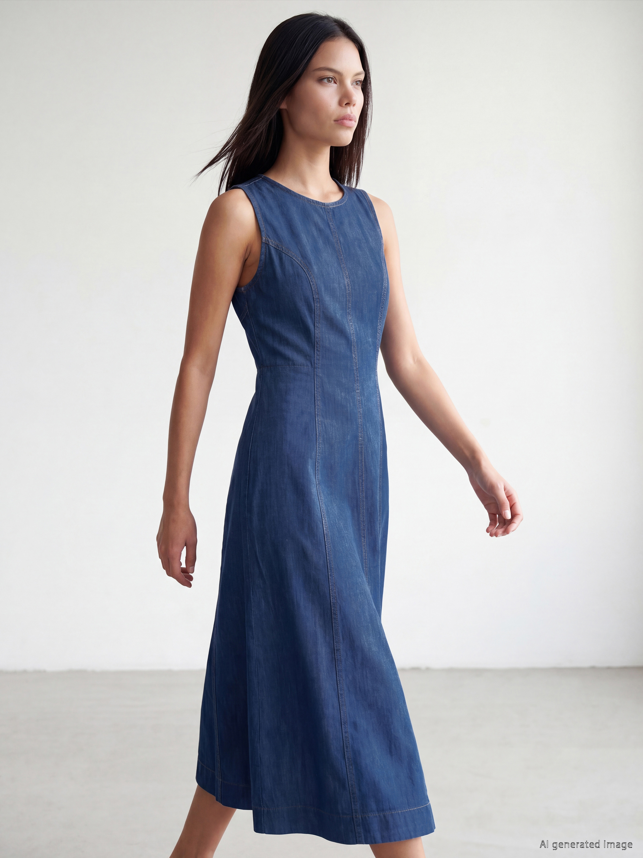 LCW Modest Midi Kloş Jean Elbise görsel 2