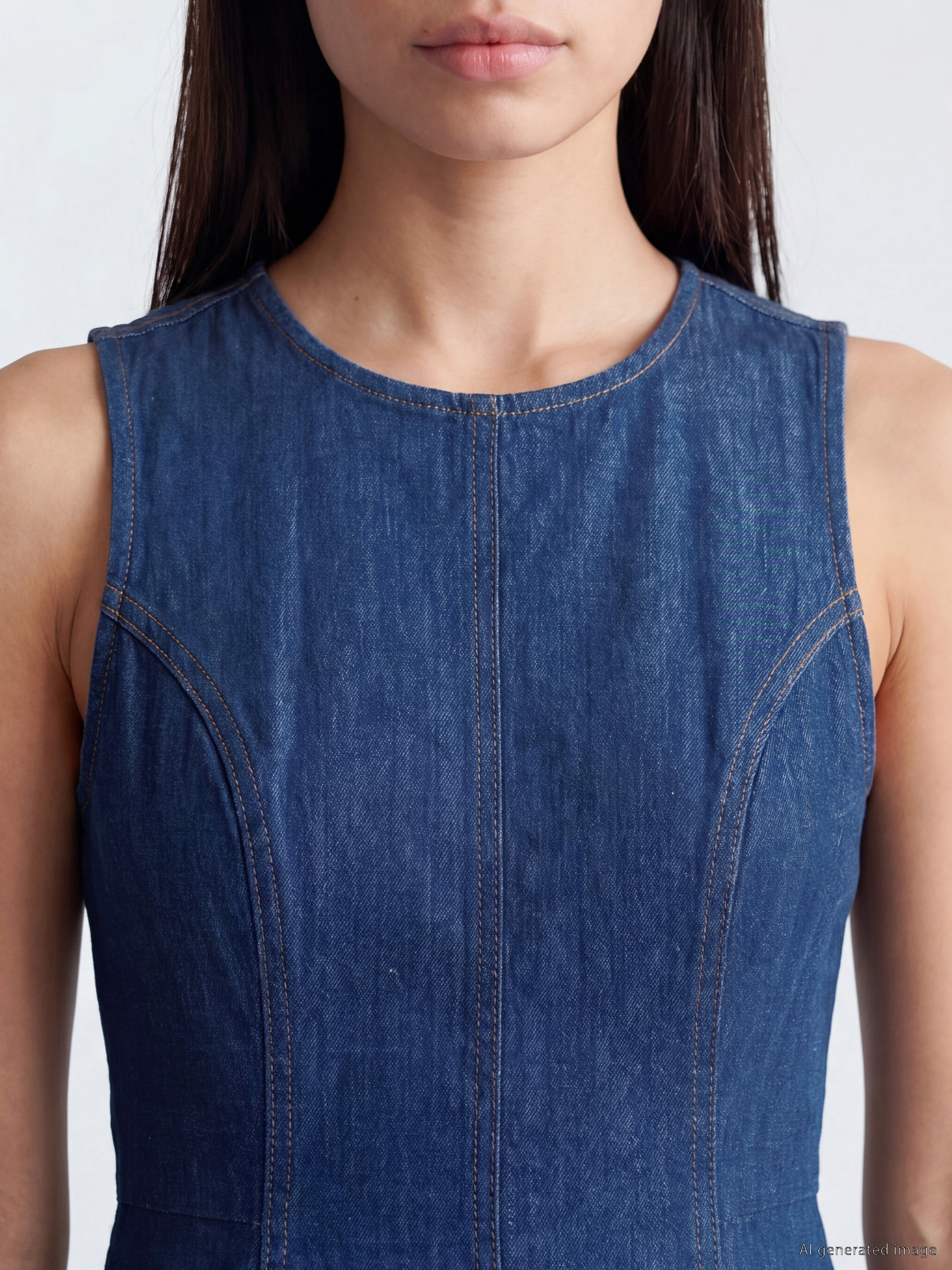 LCW Modest Midi Kloş Jean Elbise görsel 3