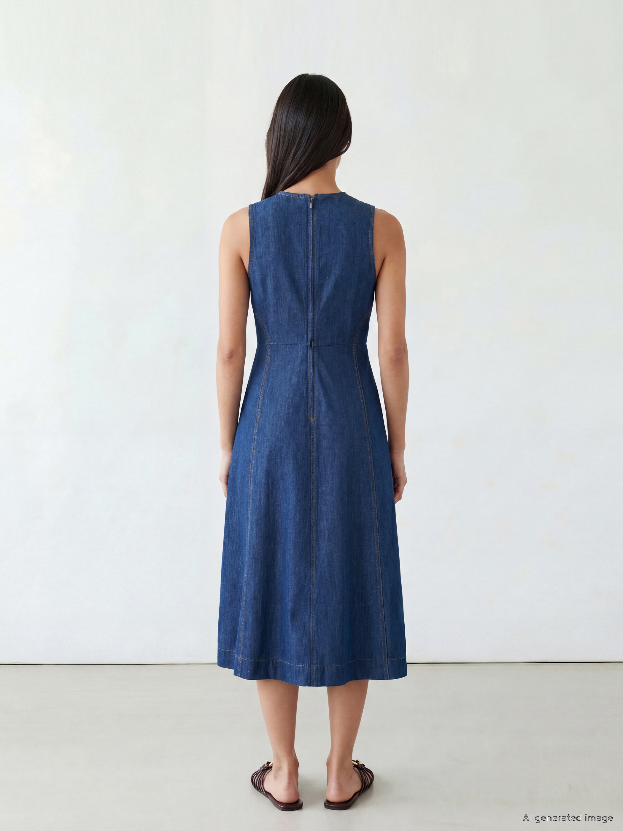 LCW Modest Midi Kloş Jean Elbise görsel 4