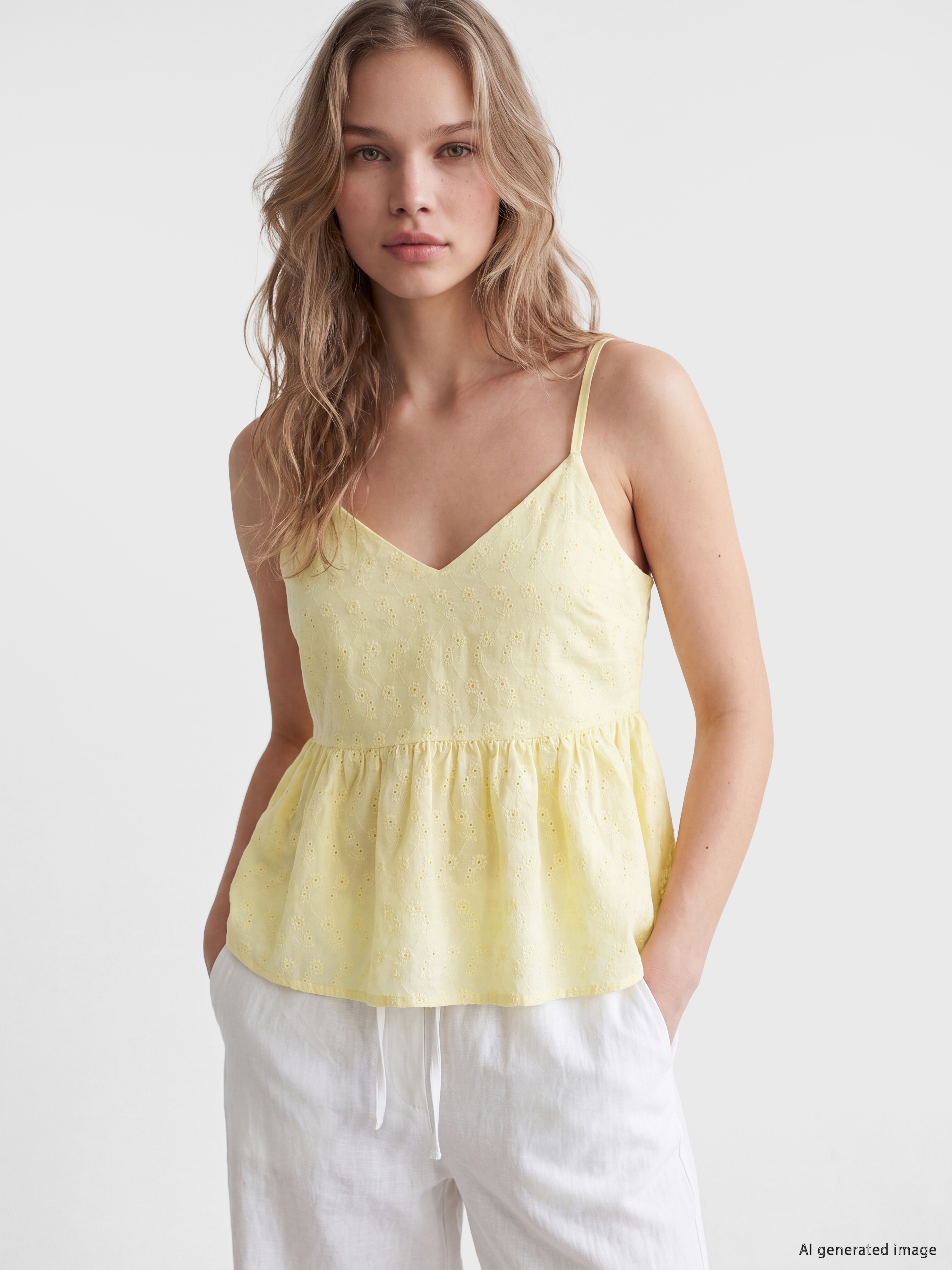 LCW Vision İp Askılı Brode Peplum Bluz