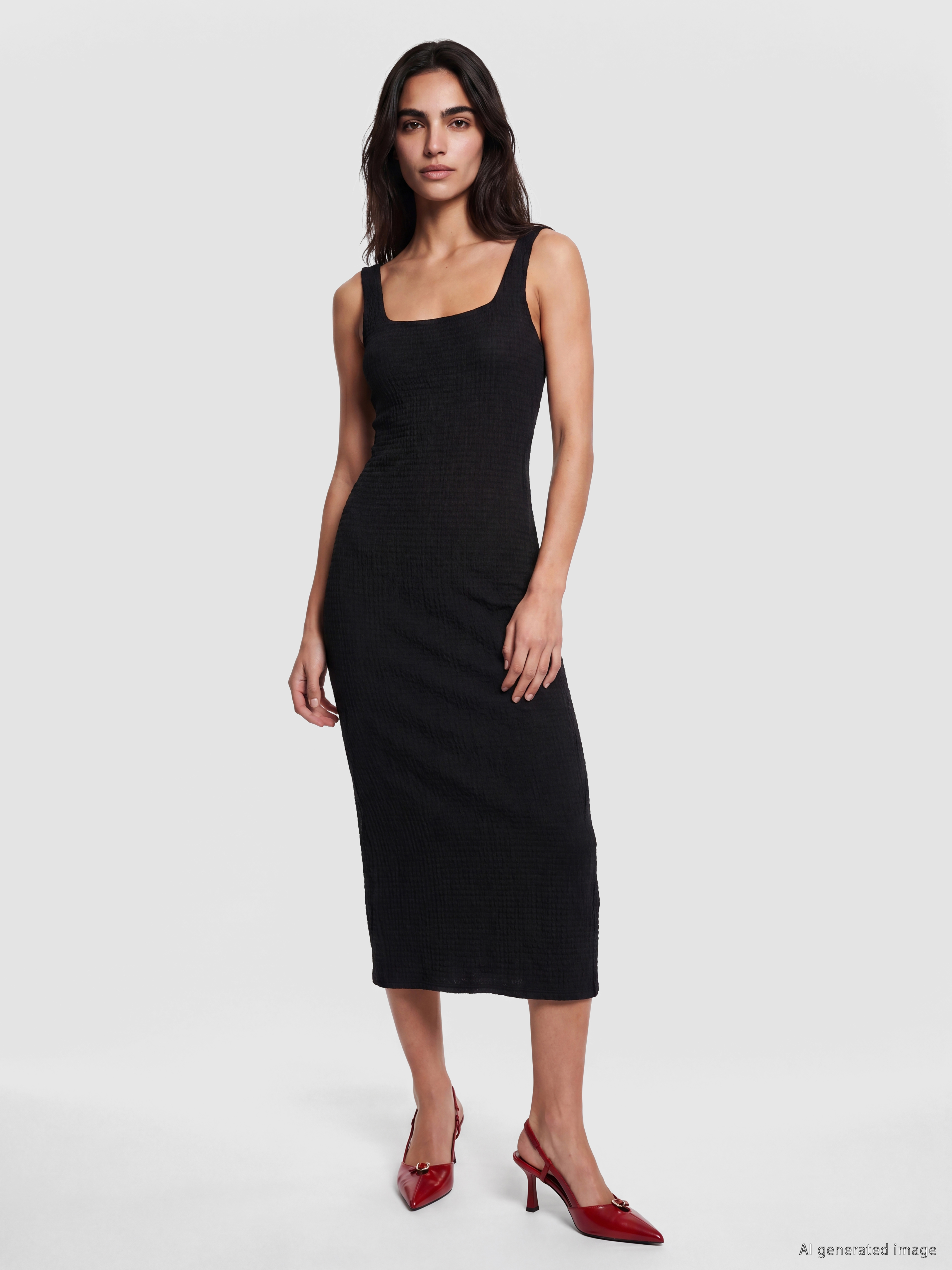 LCW Vision Kare Yaka Dokulu Bodycon Elbise