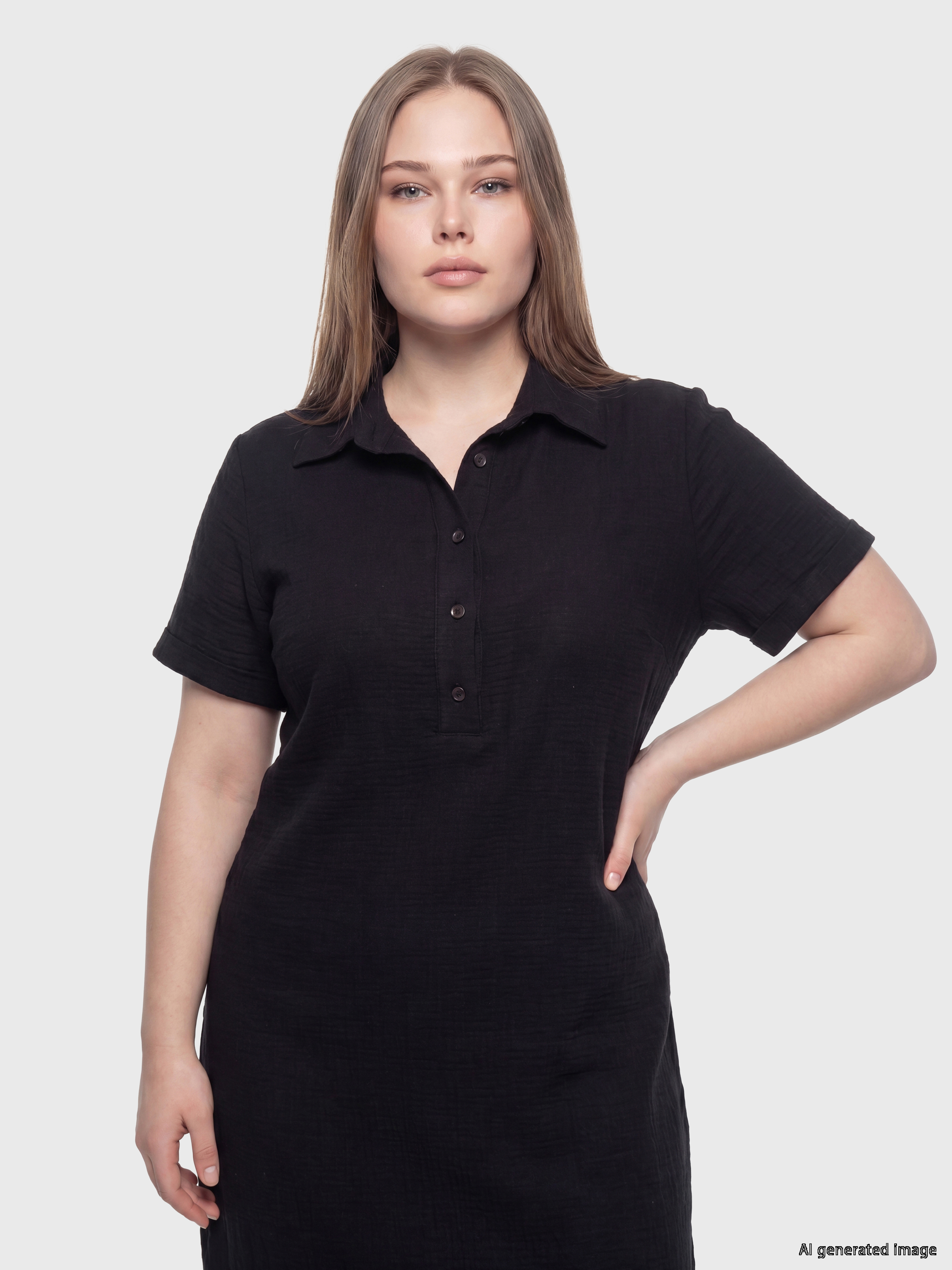 LCW Curve Gömlek Yaka Büyük Beden %100 Pamuklu Elbise görsel 2