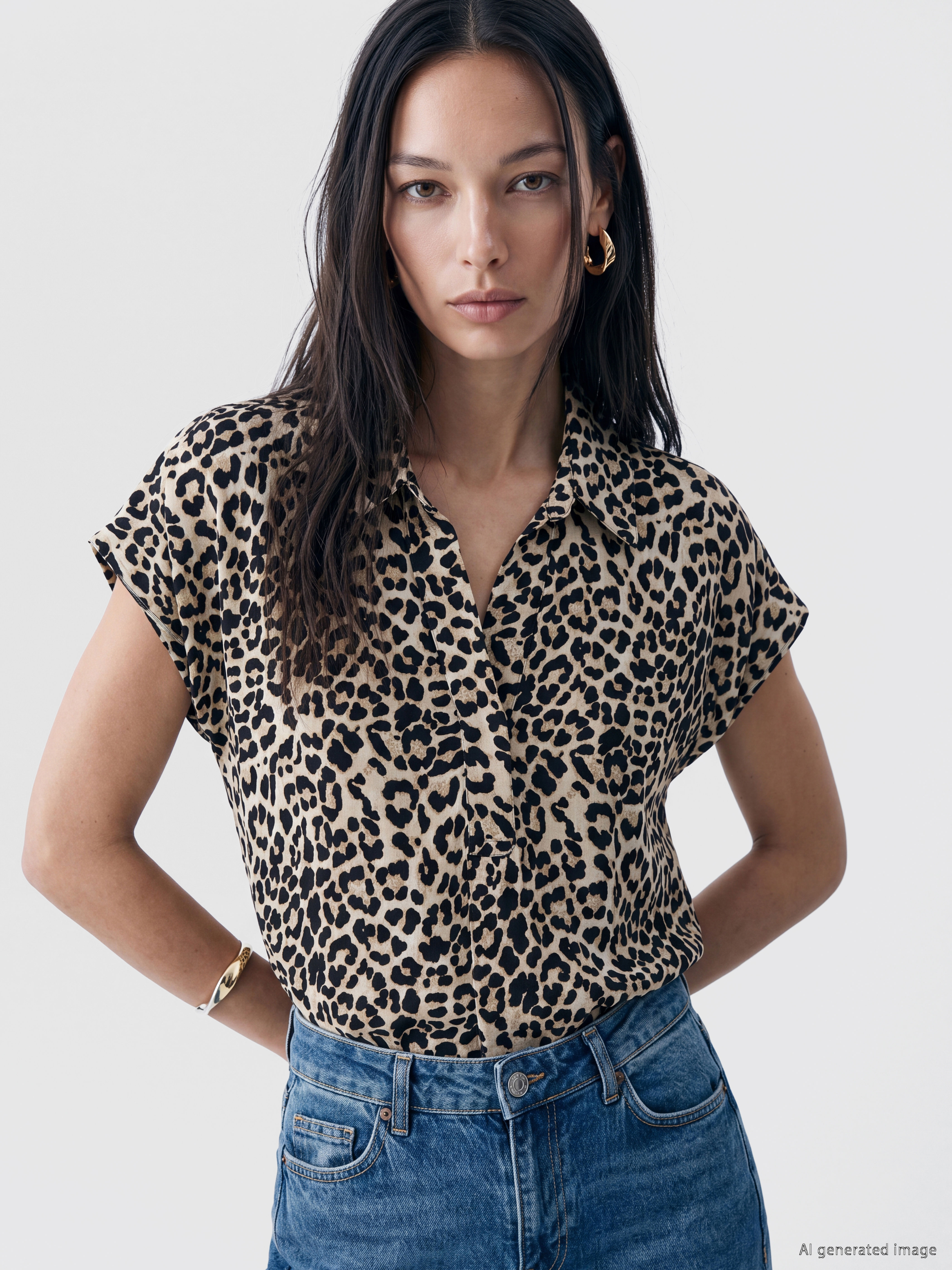 LCW STUDIO Gömlek Yaka Leopar Desenli Bluz