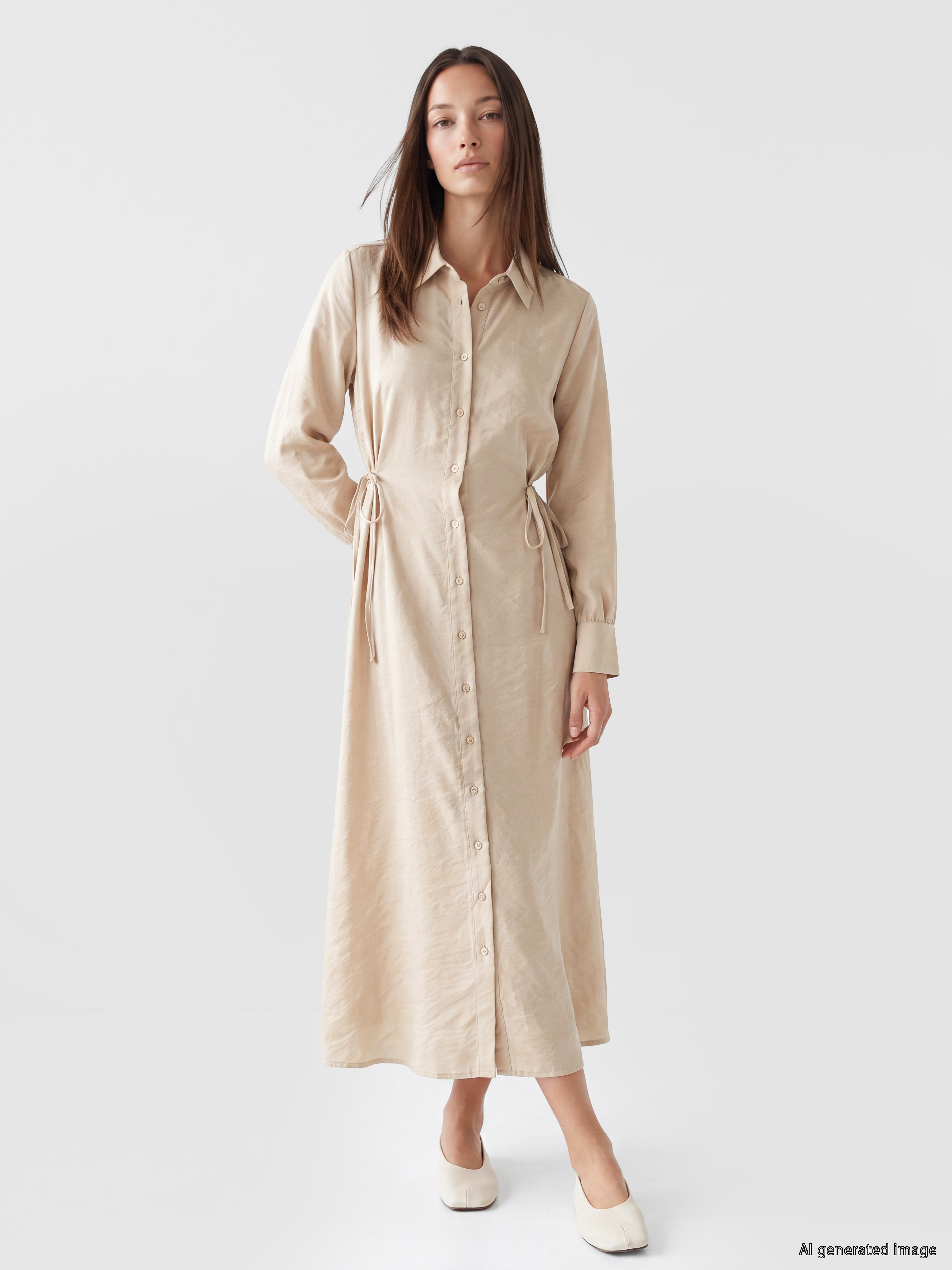 LCW STUDIO Beli Bağlamalı Modal Karışımlı Gömlek Elbise