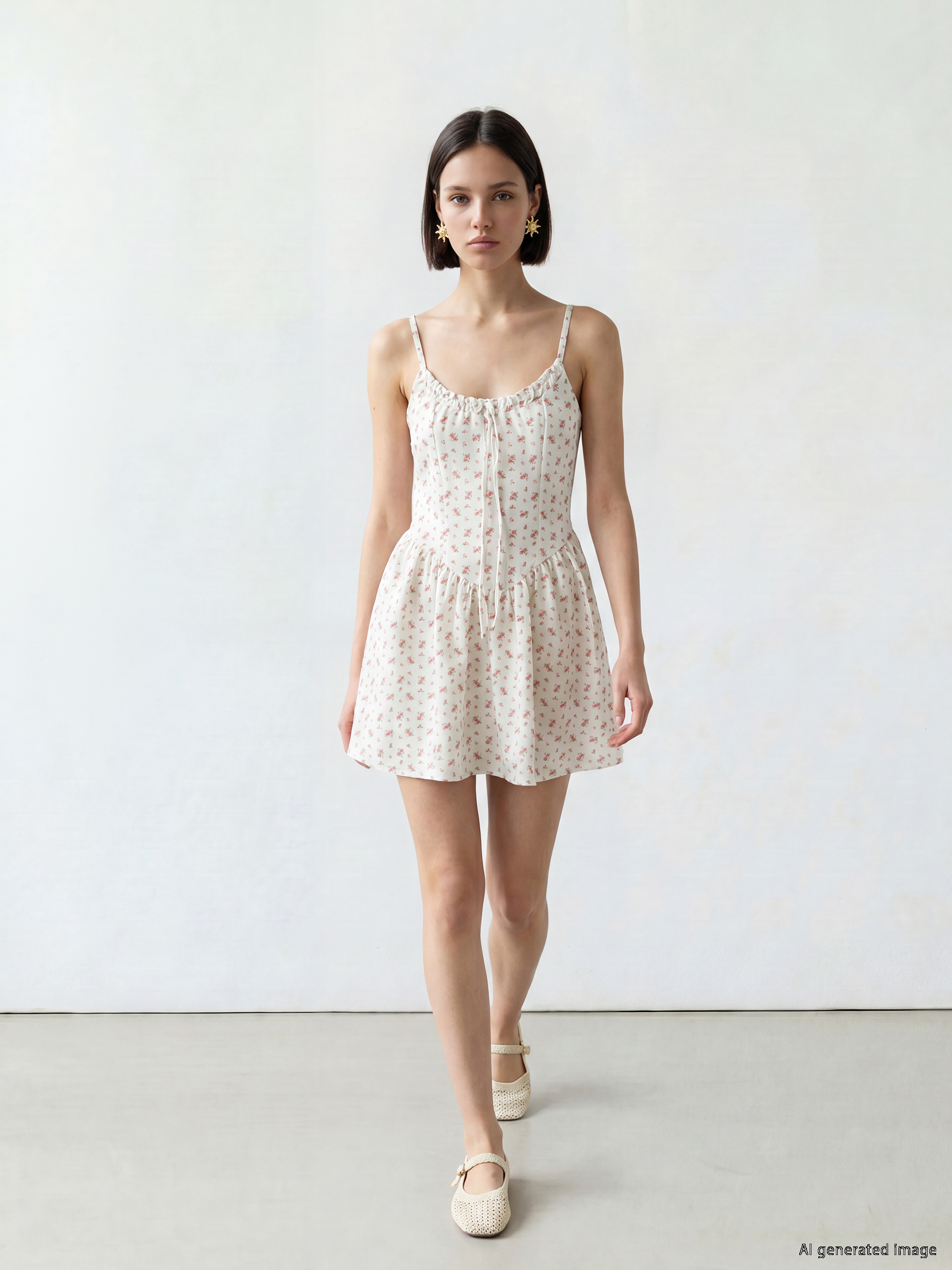 LCW Comfort İp Askılı Çiçekli Korseli Mini Elbise