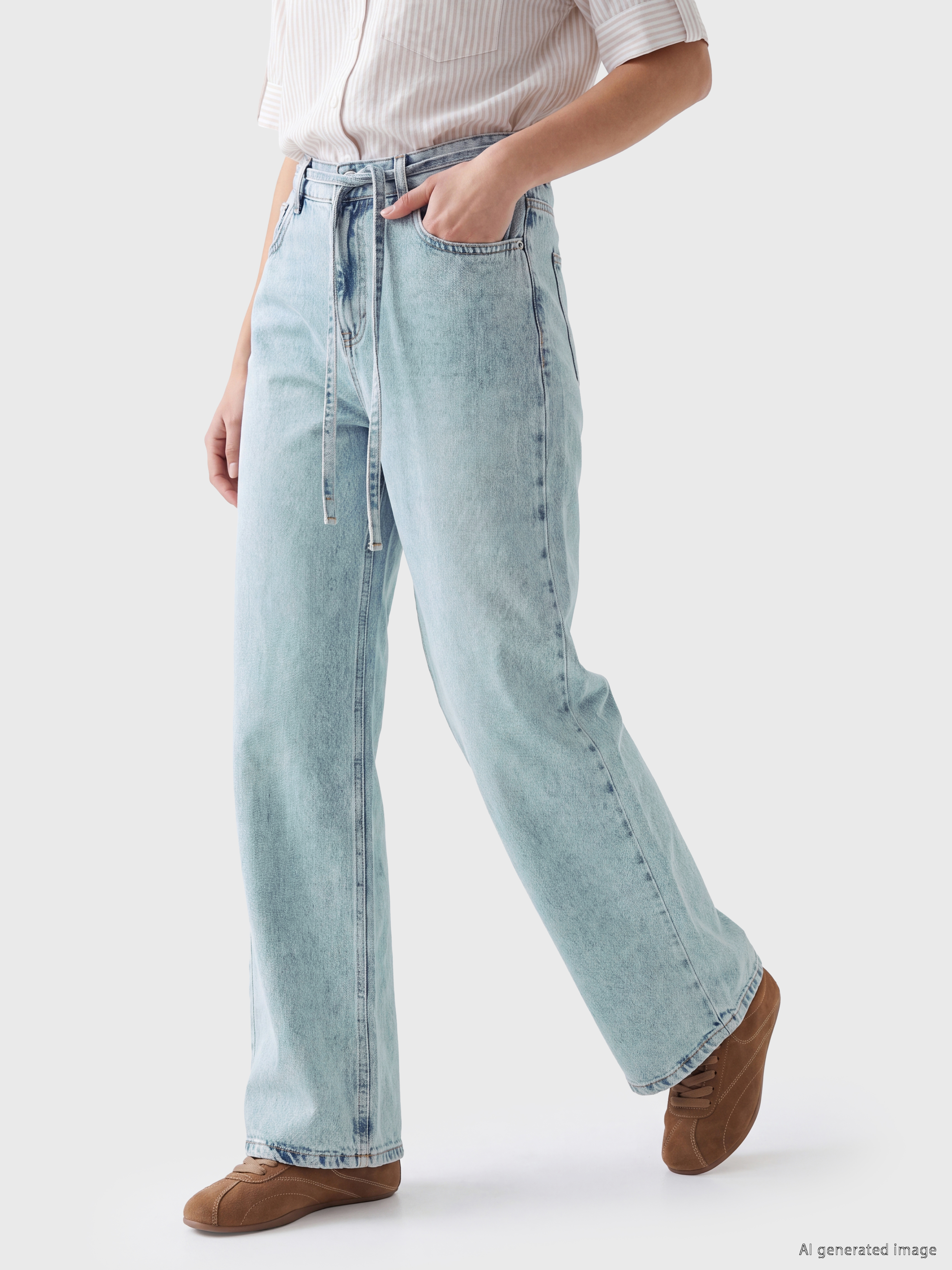 LCW Jeans Beli Lastikli Wideleg Kadın Jean Pantolon görsel 2