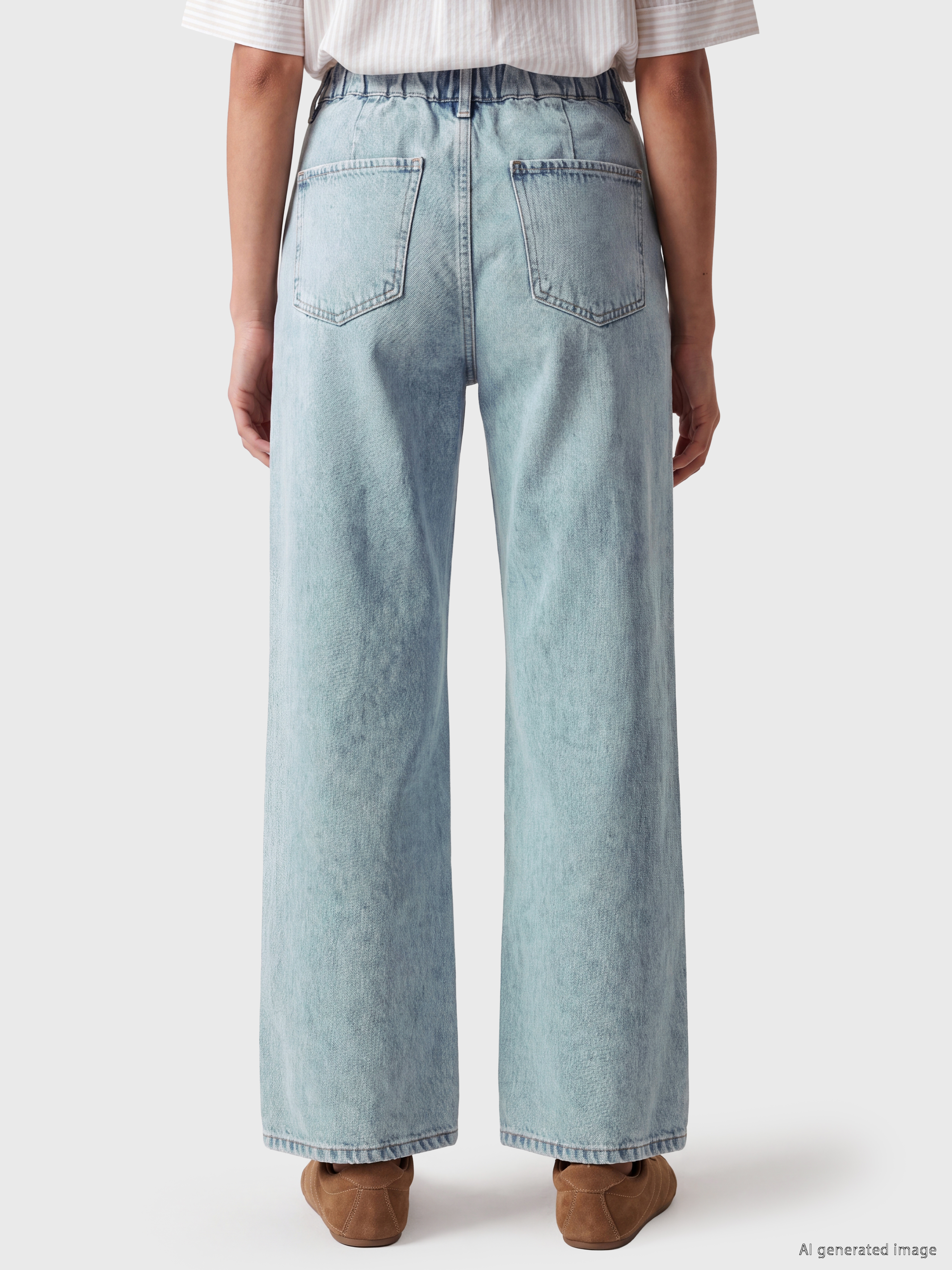 LCW Jeans Beli Lastikli Wideleg Kadın Jean Pantolon görsel 4