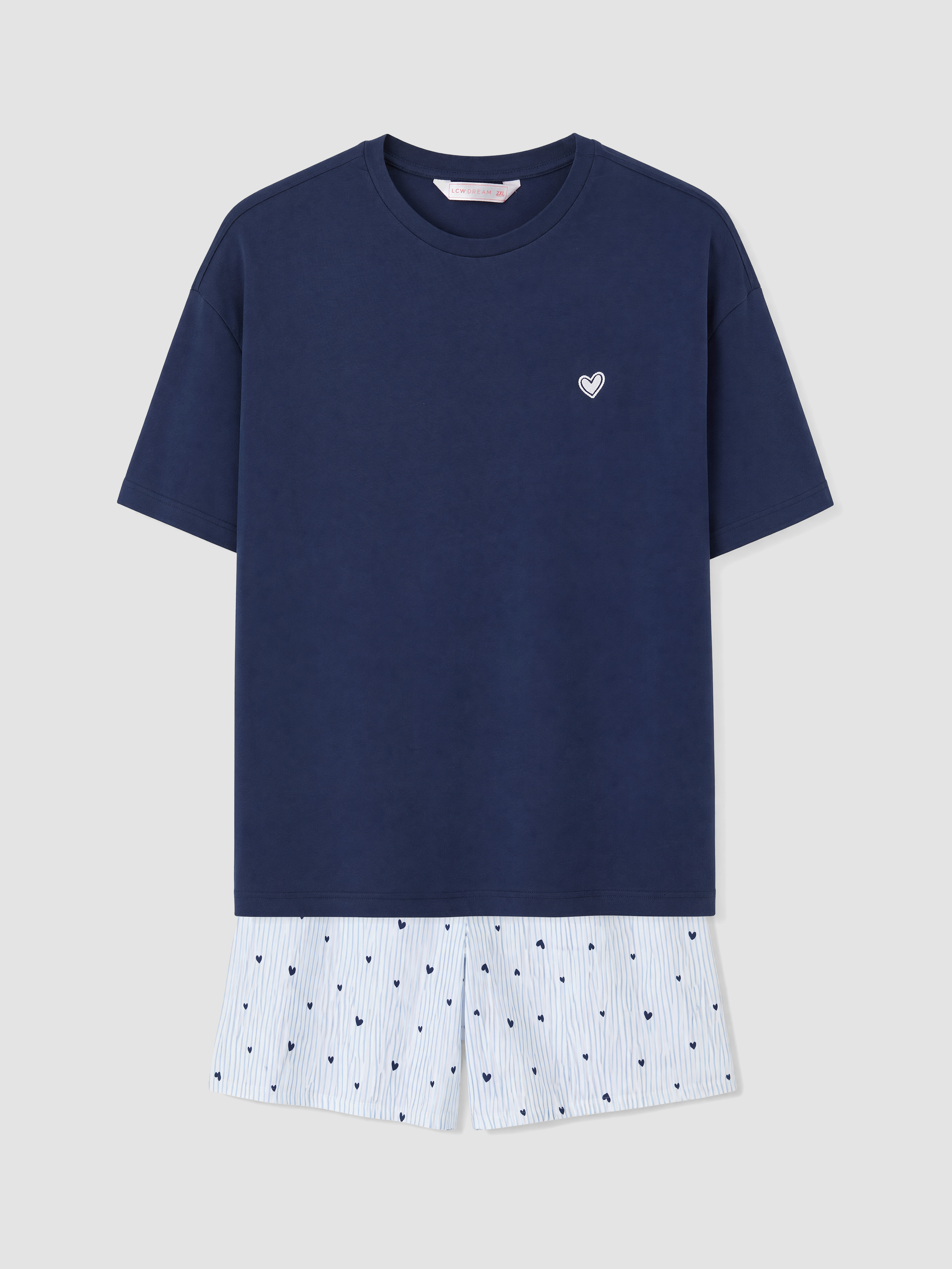 LCW DREAM Bisiklet Yaka Nakışlı Kadın Şortlu Pijama Takımı görsel 5