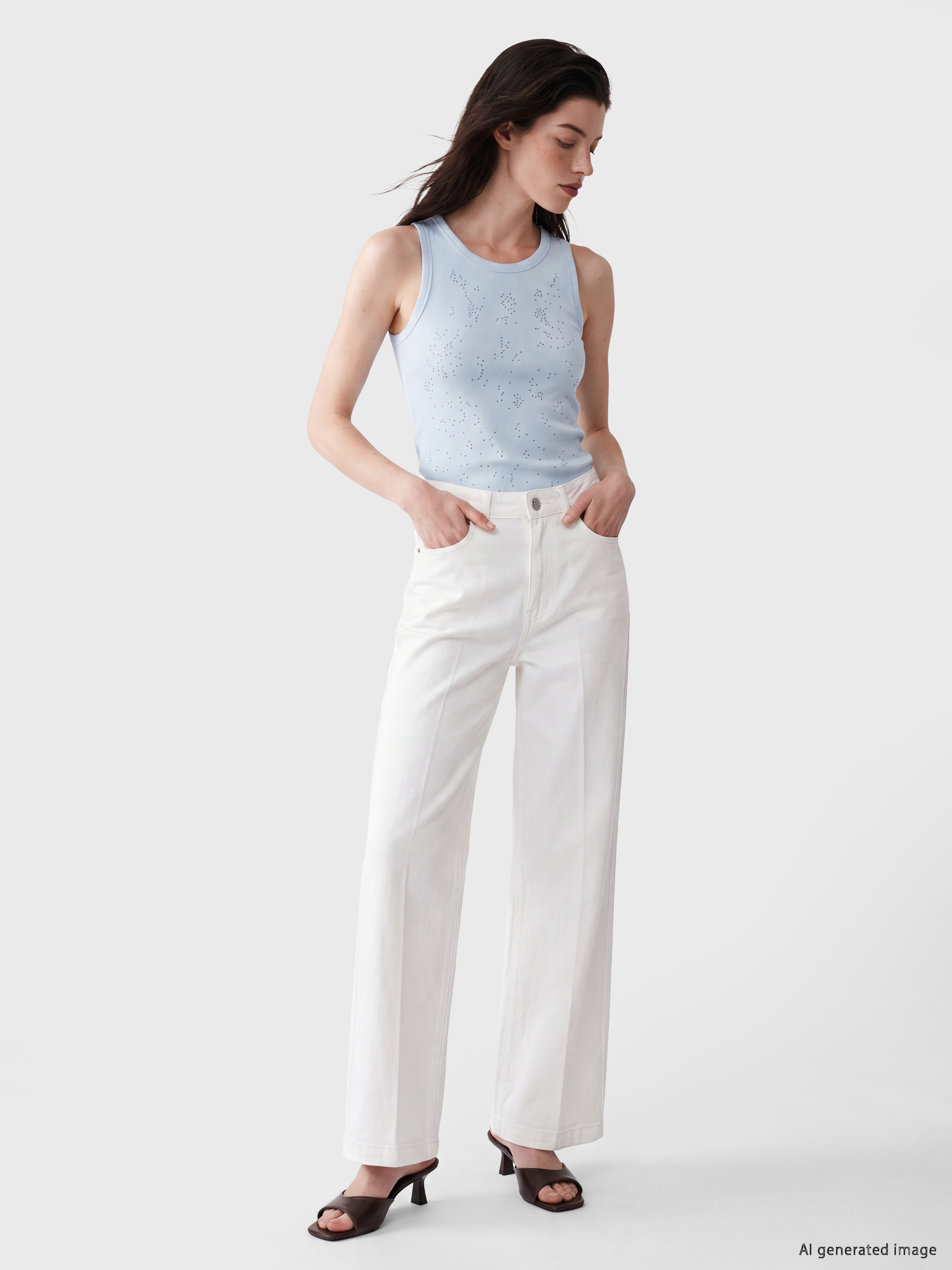 LCW Comfort Bisiklet Yaka Taşlı Kadın Fitilli Atlet görsel 2