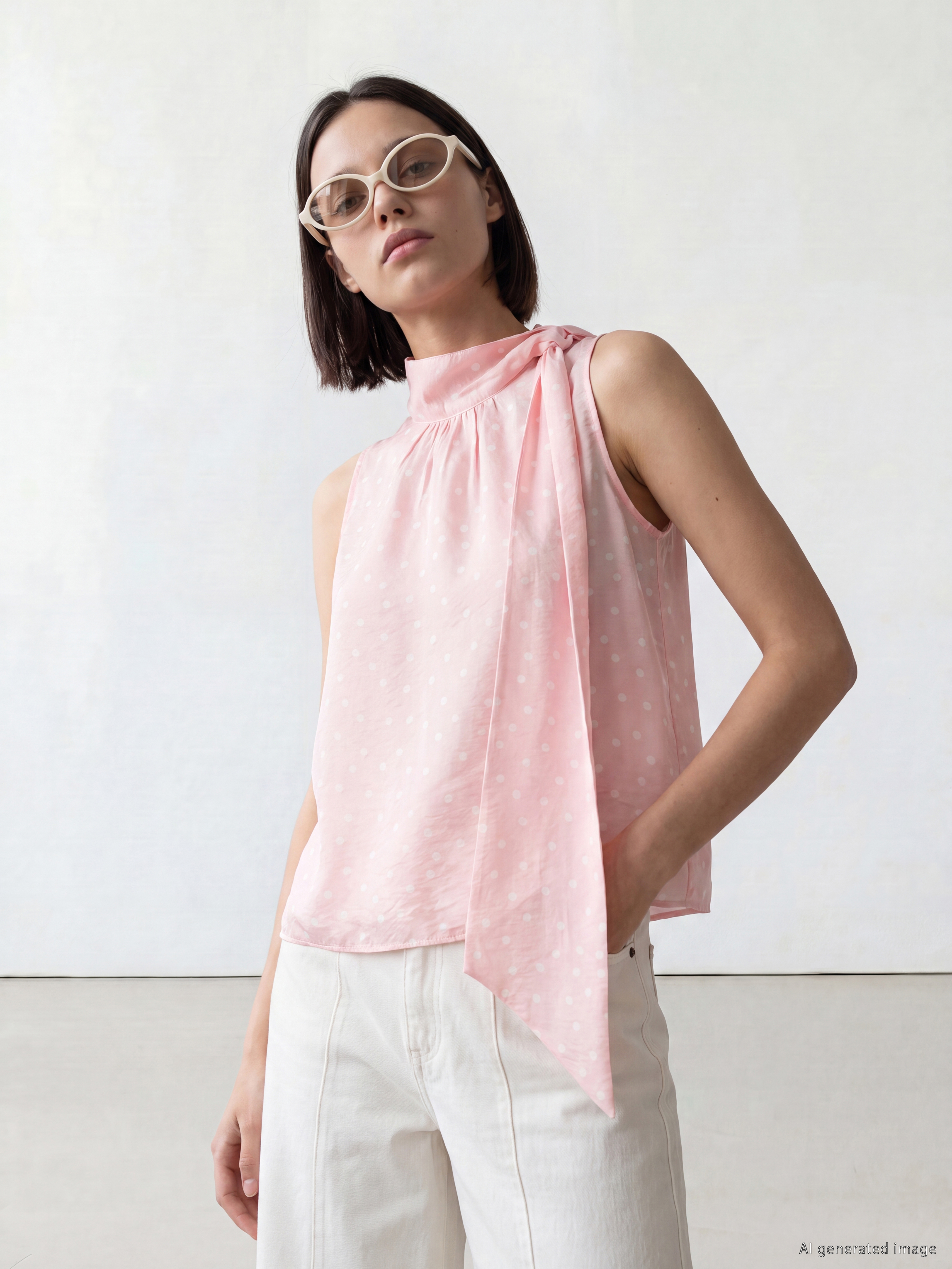 LCW Comfort Şal Detaylı Dik Yaka Puantiyeli Bluz