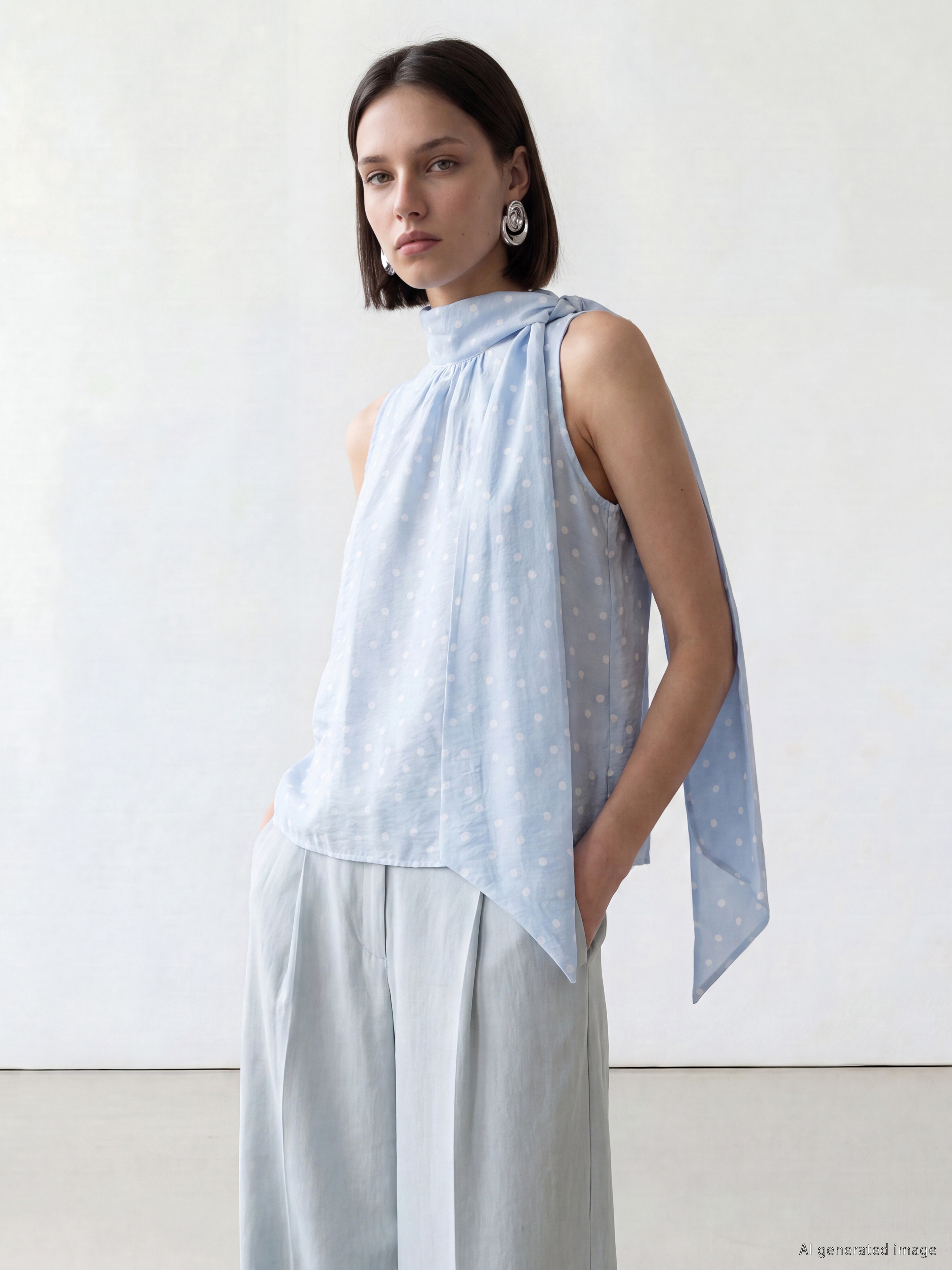 LCW Comfort Şal Detaylı Dik Yaka Puantiyeli Bluz