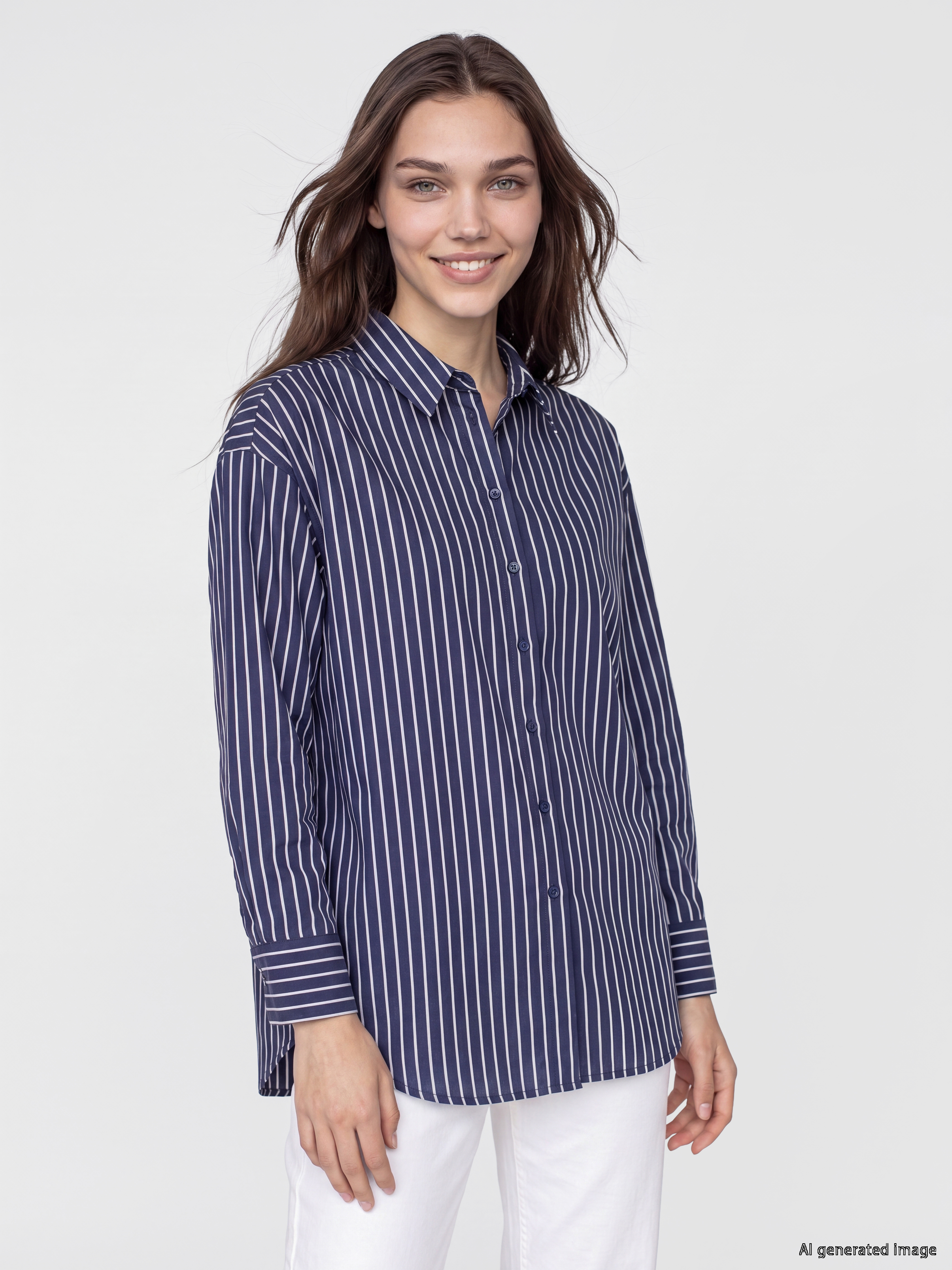 LCW Modest Çizgili Oversize Kadın Gömlek Tunik