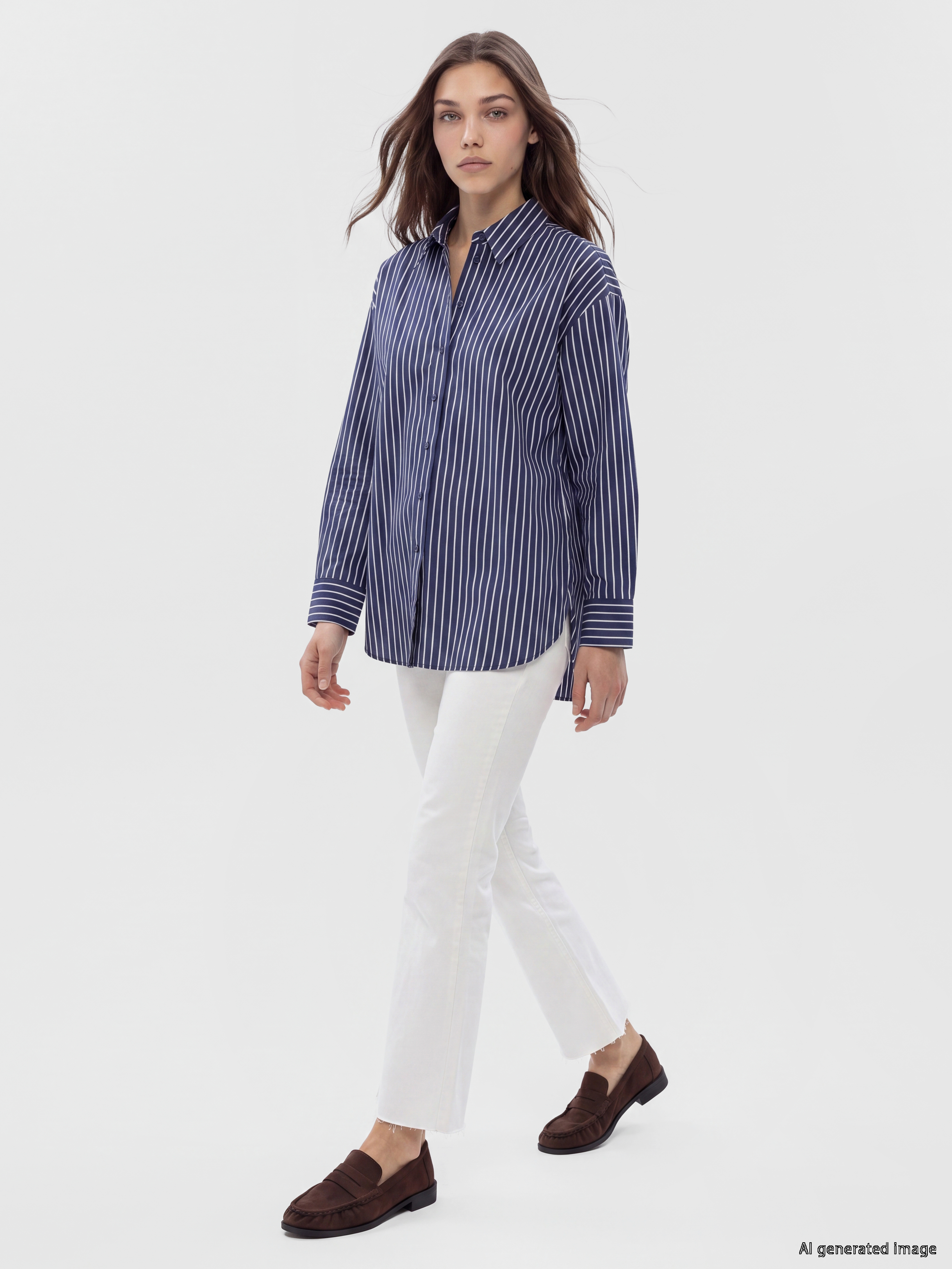 LCW Modest Çizgili Oversize Kadın Gömlek Tunik görsel 2