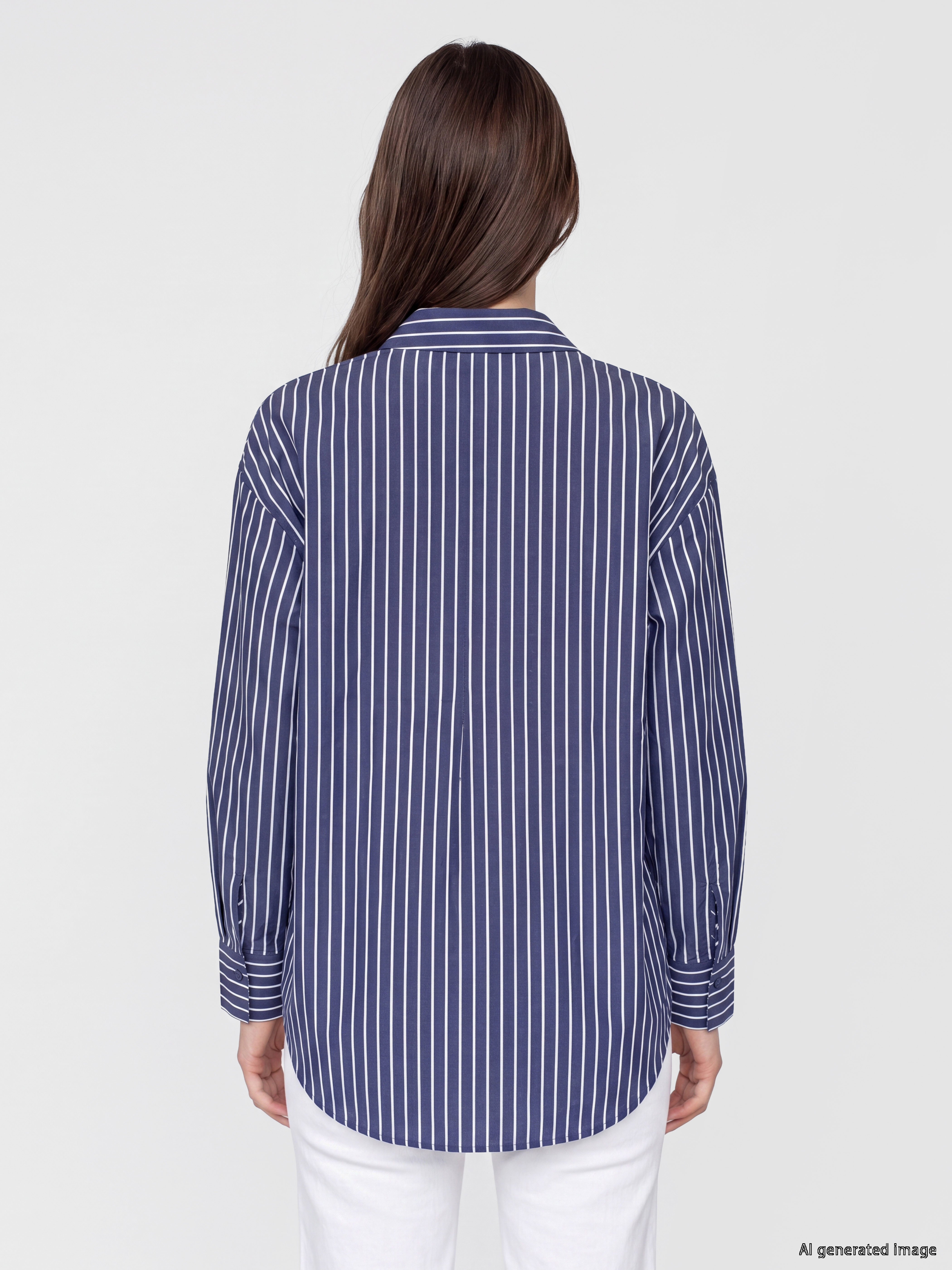 LCW Modest Çizgili Oversize Kadın Gömlek Tunik görsel 4