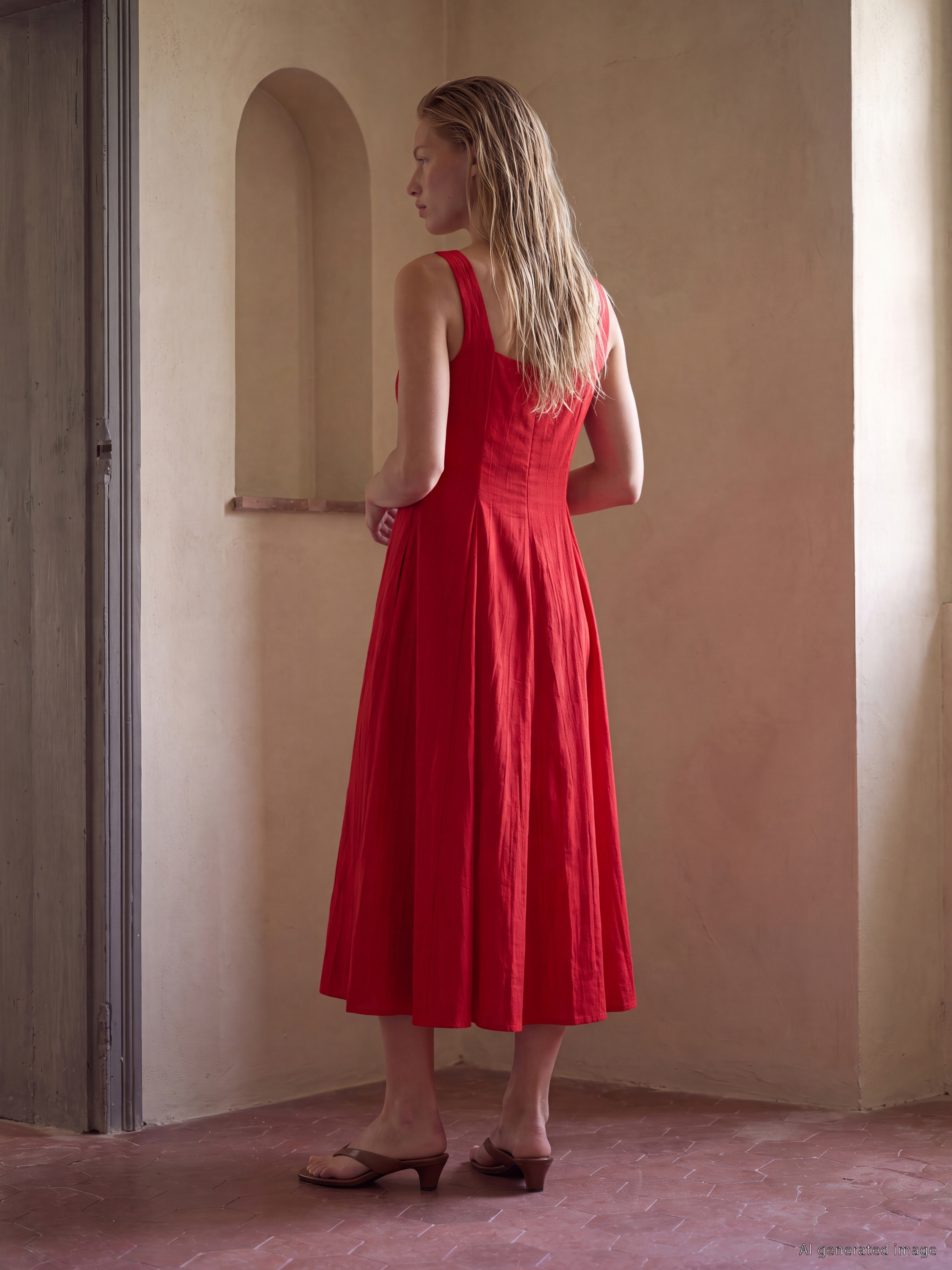 LCW Comfort Kare Yaka Kloş Elbise görsel 3