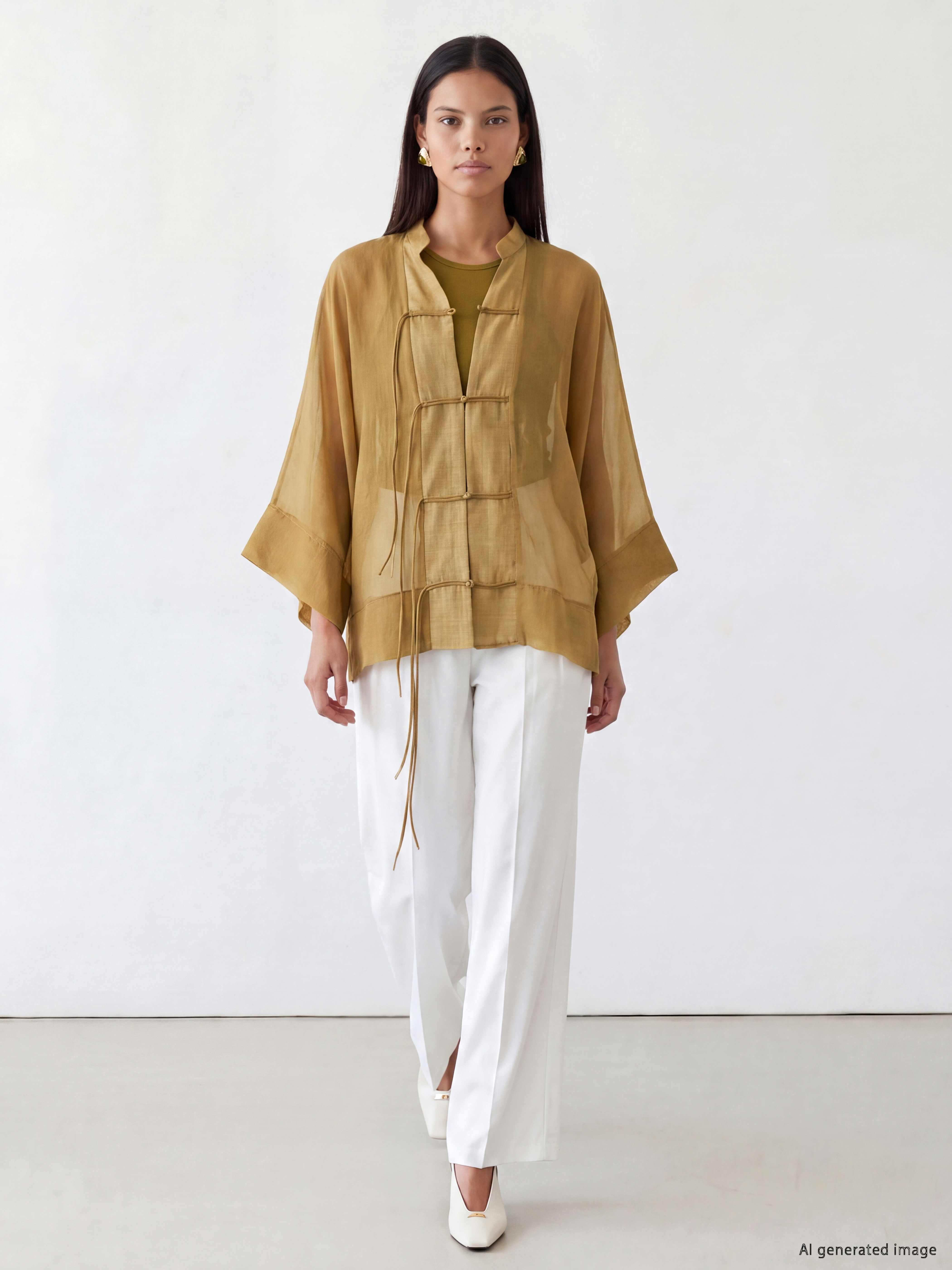 LCW Modest Transparan Kadın Oversize Fit Gömlek Tunik görsel 2