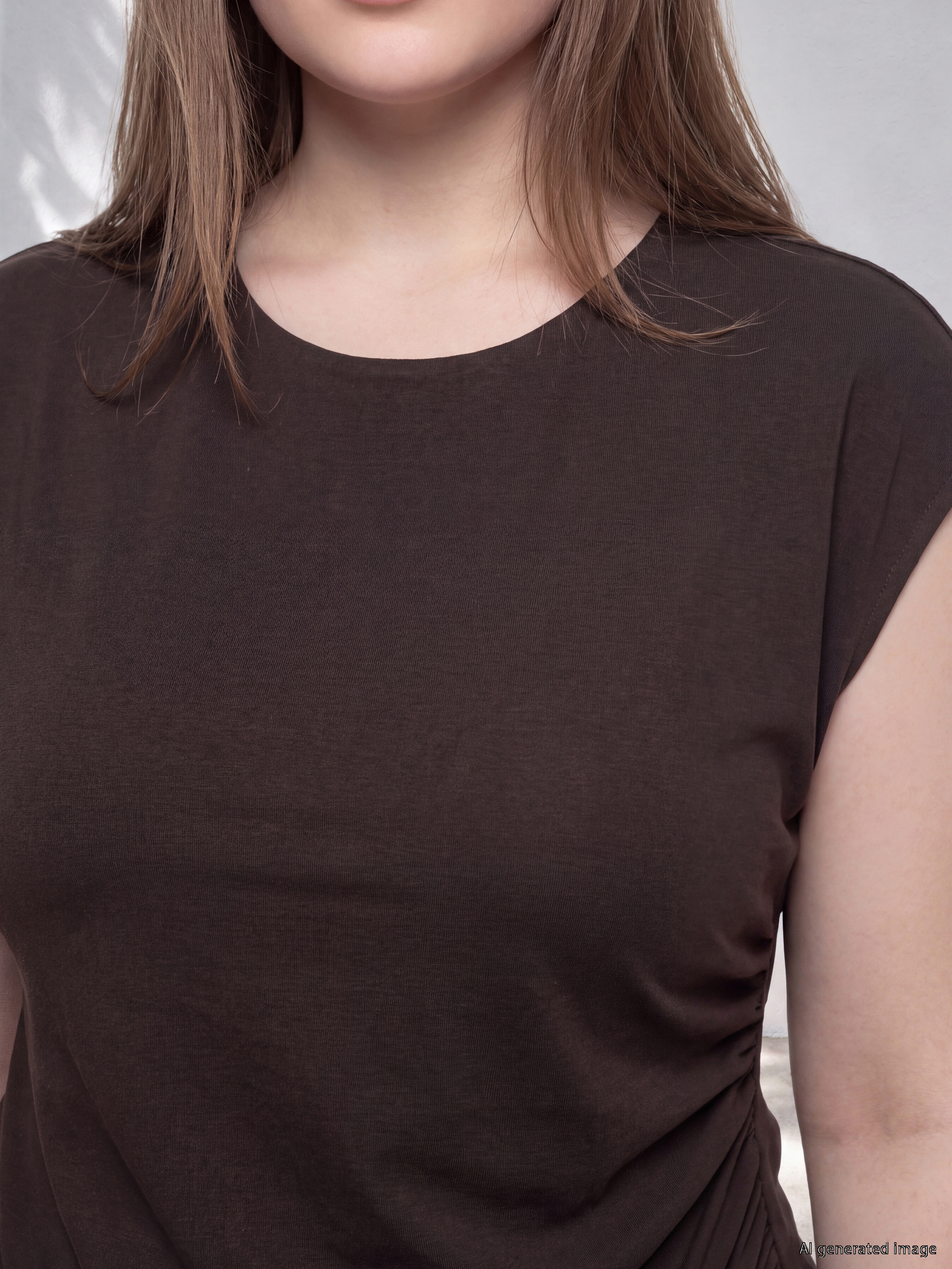 LCW Curve Büyük Beden Bisiklet Yaka Büzgülü Bluz görsel 2
