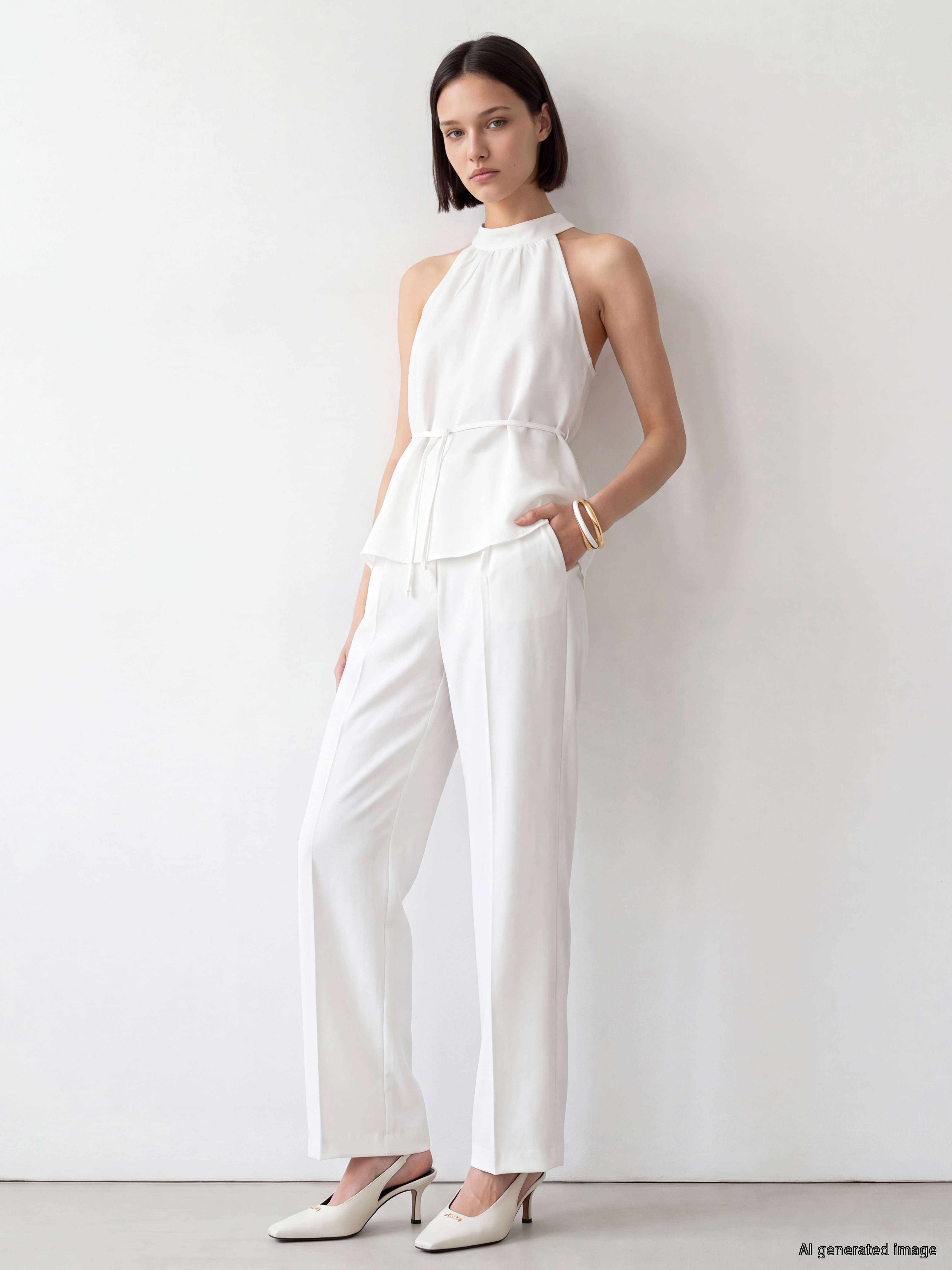 LCW Comfort Halter Yaka Beli Kuşaklı Oversize Bluz görsel 2